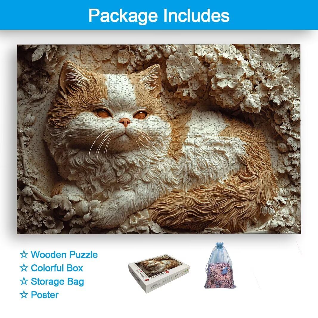 Puzzle 1000 Piezas, Puzzle Gato de Madera para Adultos, Regalos -2342