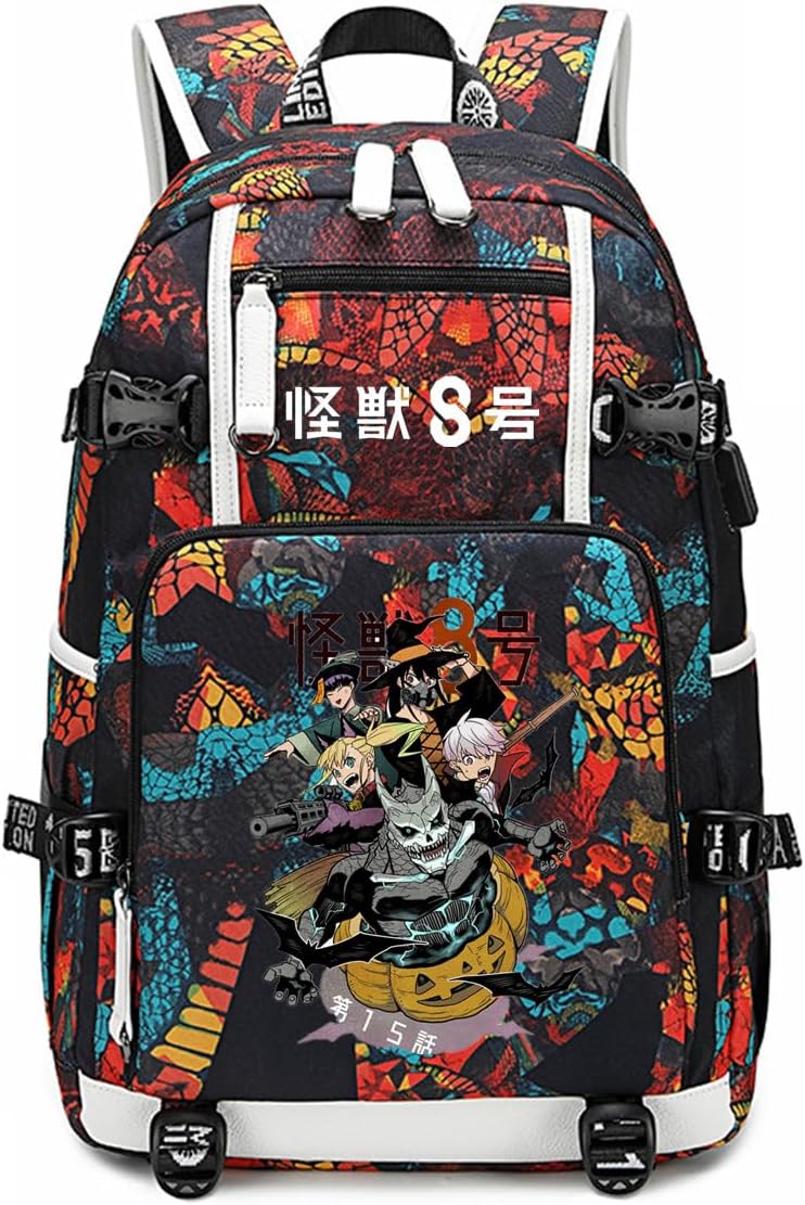 ISaikoy Anime Kaiju No. 8 Backpack Hibino Kafka Daypack Bookbag Laptop School Bag with USB Charging Port 4