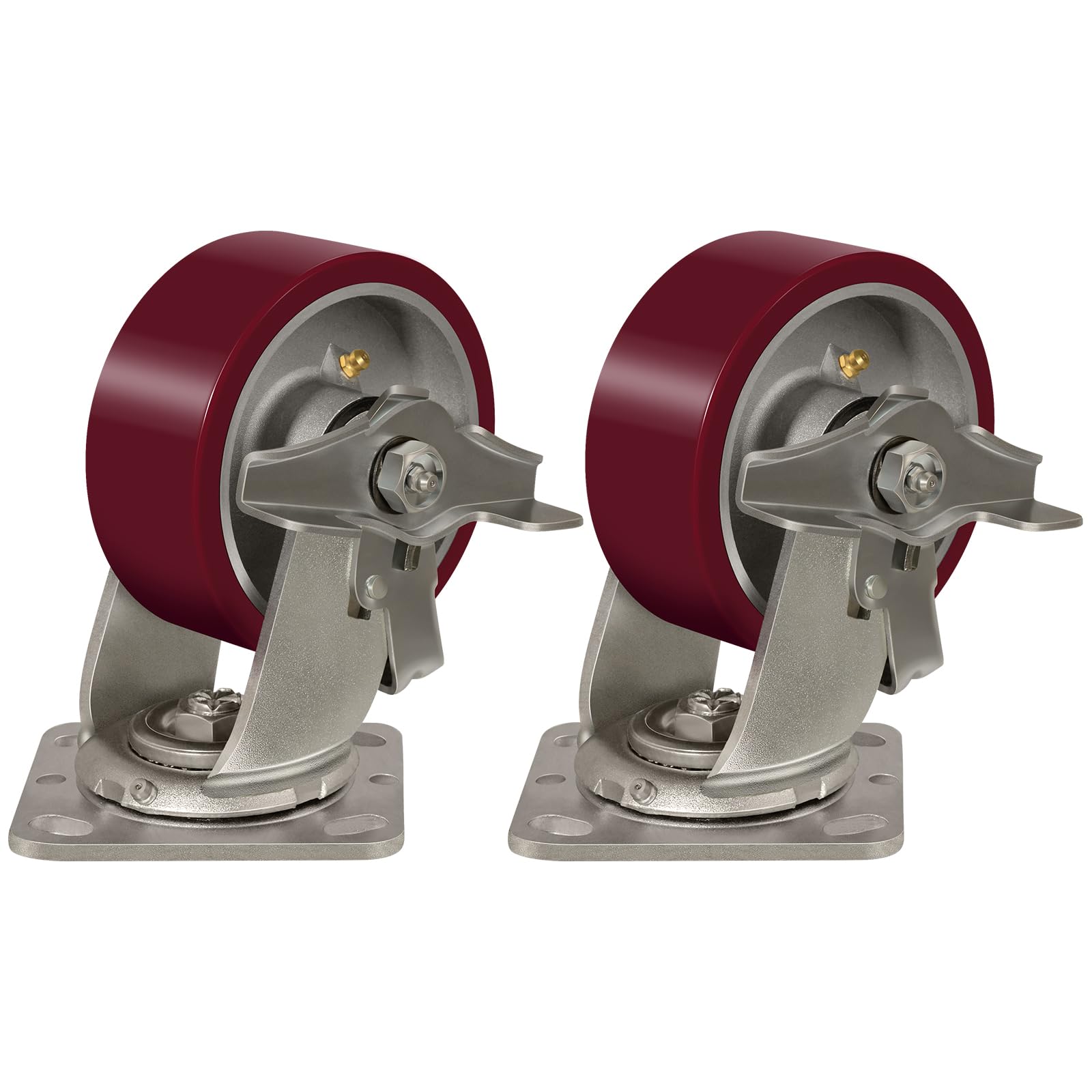 ASOMWLS 5" X 2" Heavy Duty Casters Wheels - 2000 LBS Capacity, Aluminum Core with Roller Bearing, Thick Maroon Polyurethane Non-Marking Surface (2