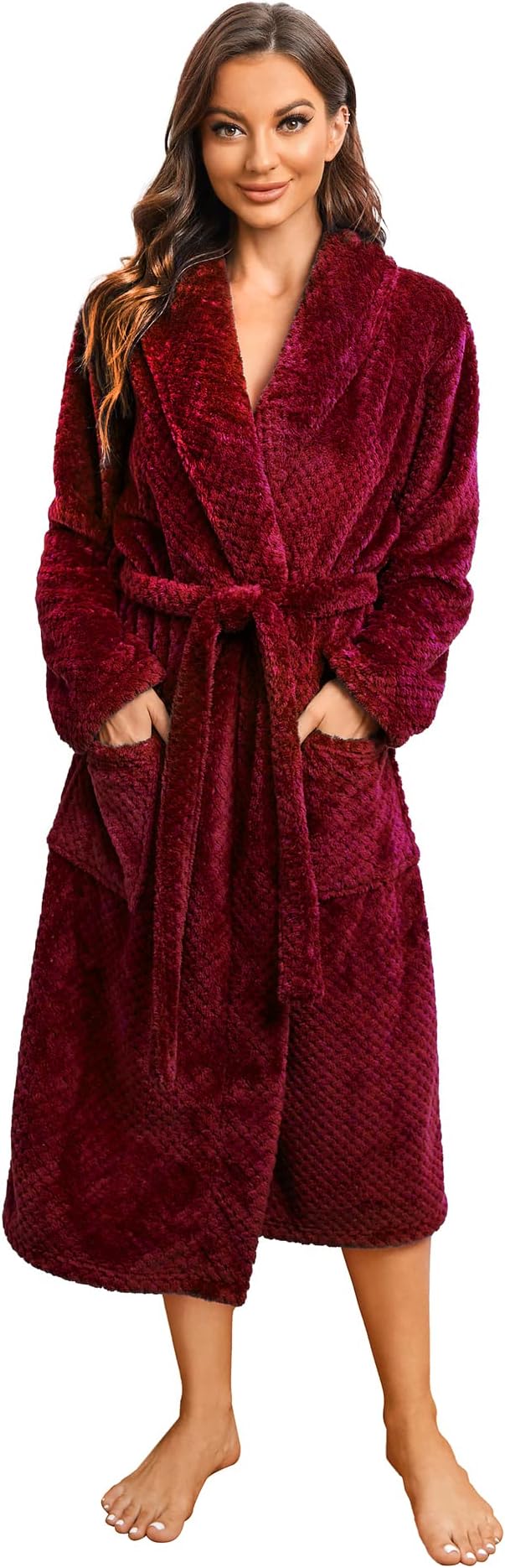 HEARTNICE Womens Fleece Robes, Soft Plush Long Bathrobe, Comfy Kimono Robes for Womens, Warm House Coat Pineapple Fleece