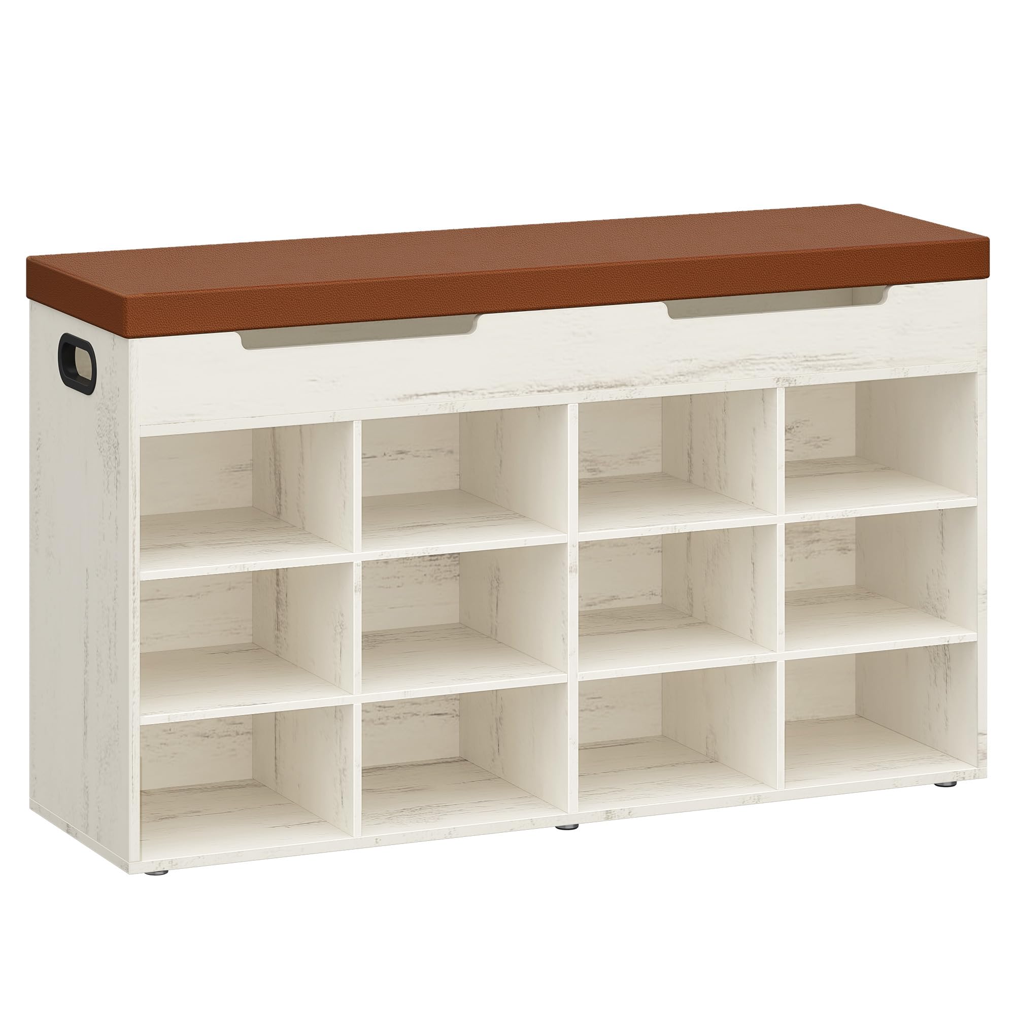 Hzuaneri Banco Zapatero, Zapatero con Asiento, Banco con Espacio de Almacenamiento, 12 Compartimentos, Estantes Extraíbles, Edecuado para Salón, Pasillo, Entrada 30 x 100 x 55,4 cm Marrón y Blanco