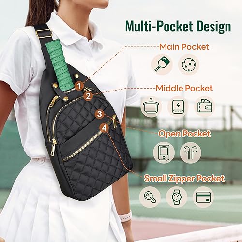 Miniatura 4 de NiHome Bolso bandolera de pickleball para hombres y mujeres, mochila cruzada de poliéster repelente al agua con correa ajustable, se adapta a 2