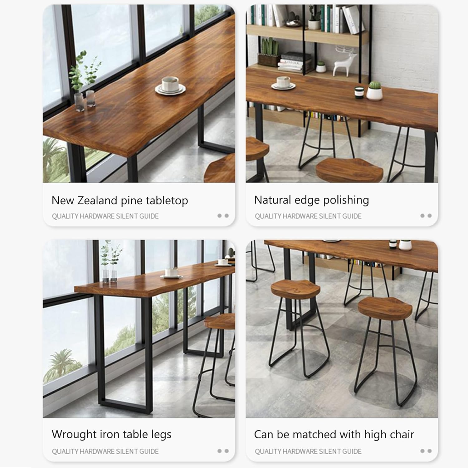 Long Bar Table,Live Edge Dining Table,Industrial Counter Height Breakfast Desk,Solid Wood Narrow Pub Table,Rustic Tall Rectangle Tables,for Dining Room Farmhouse Kitchen Coffee Shop,Table Only(L39.3xW