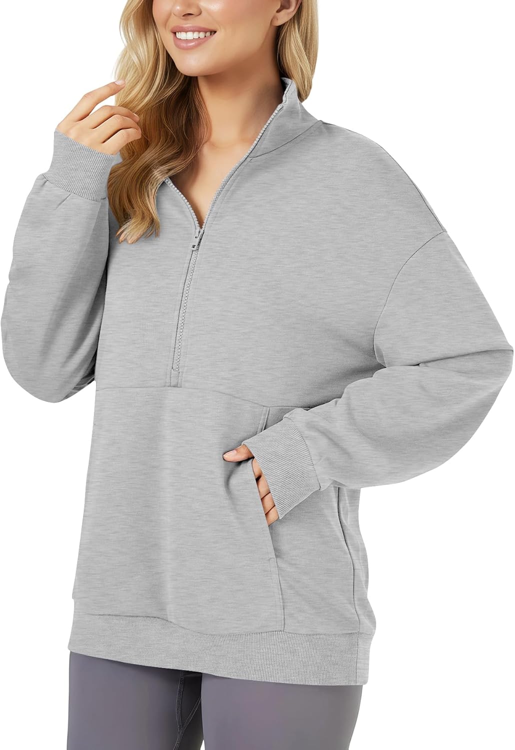 LYANER Women's Half Zip Long Sleeve Hoodies Sweatshirt with Front Pockets Pullover Top - Image 2