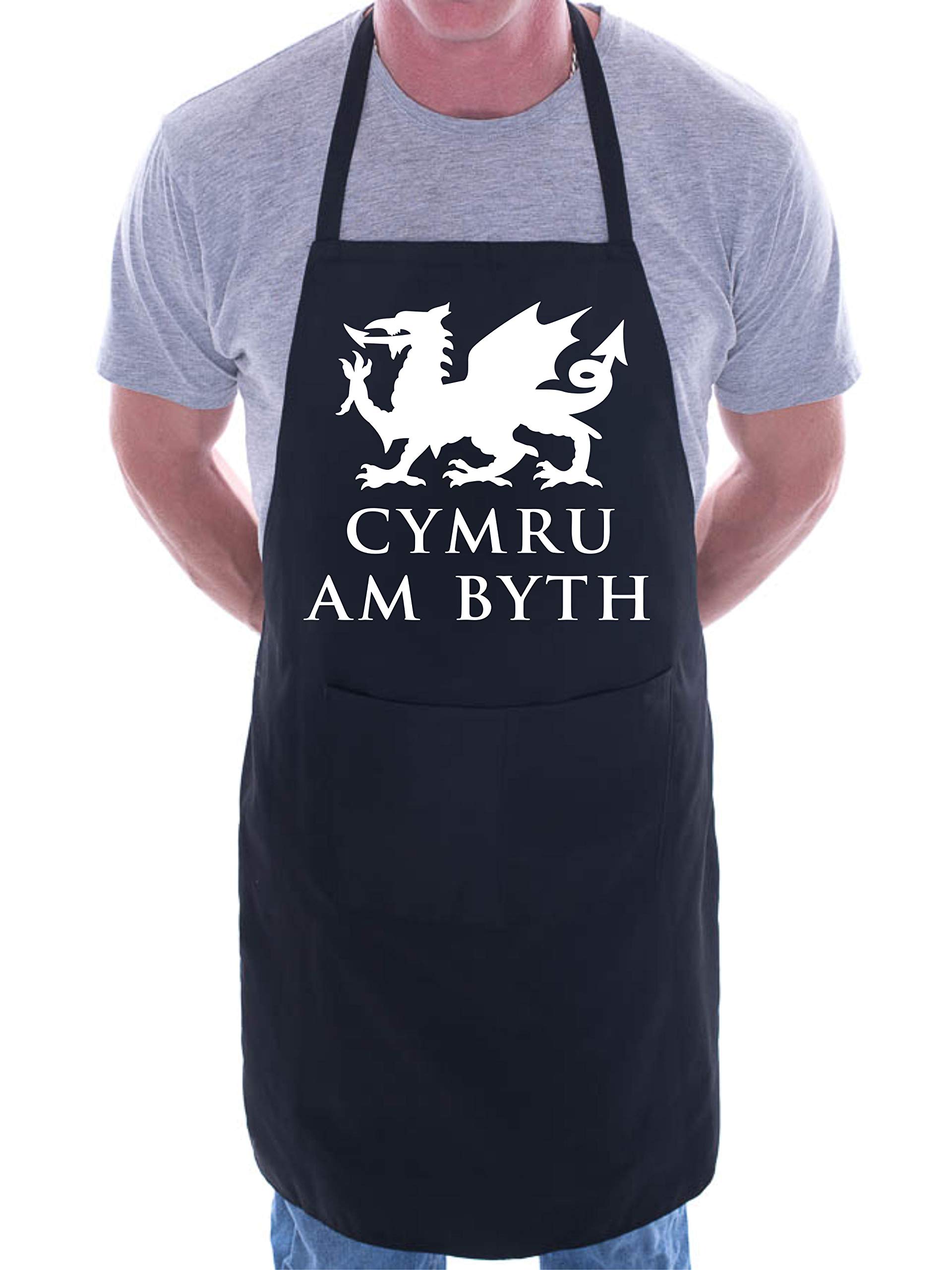 Print4U Cymru Am Byth Welsh Dragon BBQ Novelty Cooking Apron Black