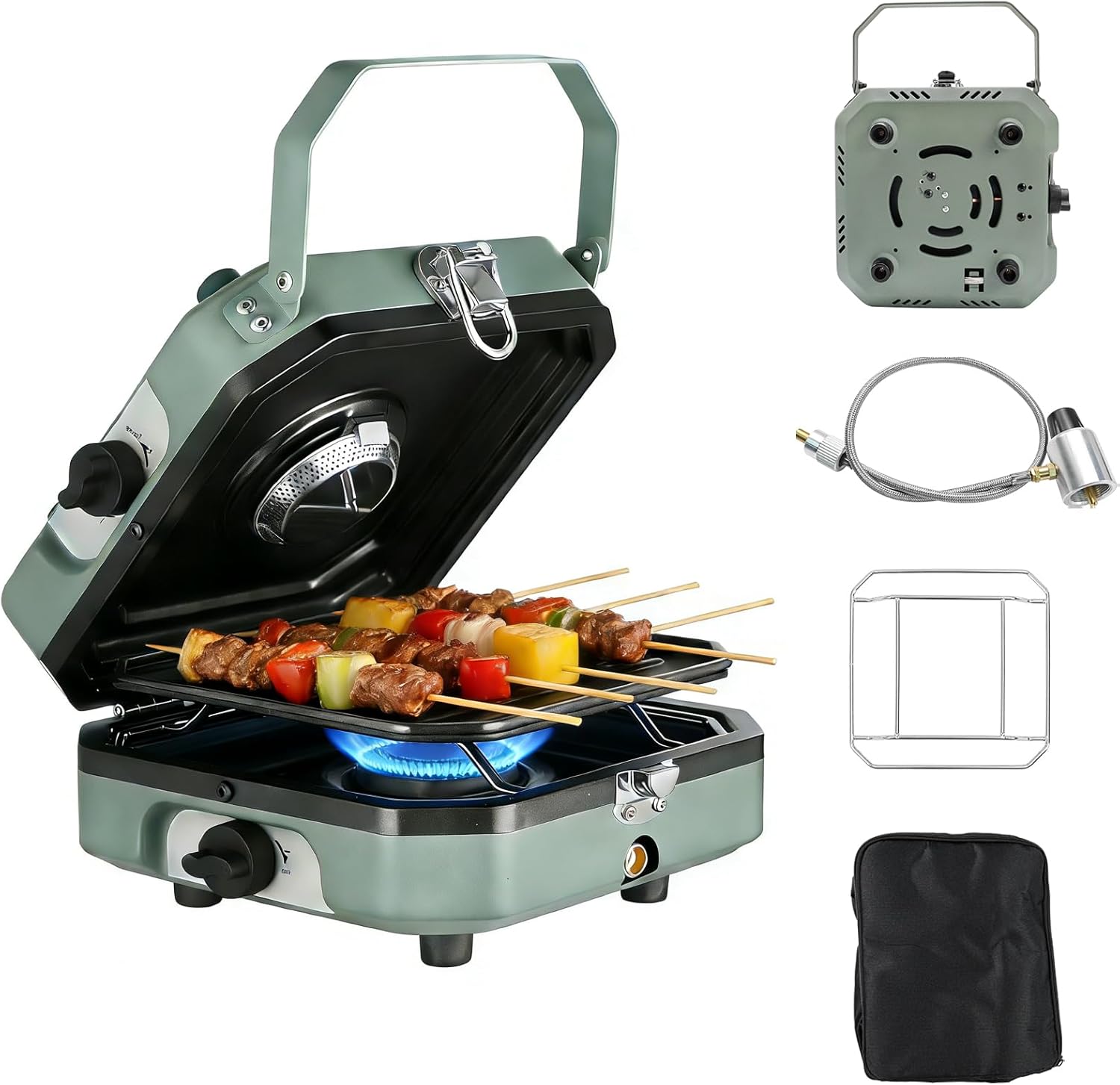 Portable 2-Burner Propane Camping Stove with Grill – 16,000 BTU