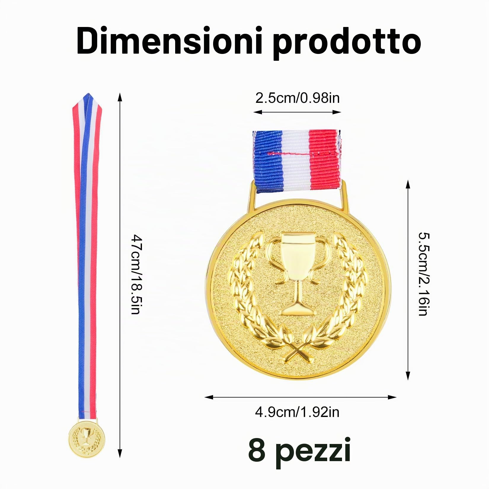 8 Pz Medaglie Bambini, Medaglie Premiazioni Personalizzate, Medaglia per Compleanni Bambini, Medaglia d'oro Vincitori per Sport, Scuola, Feste, Premi