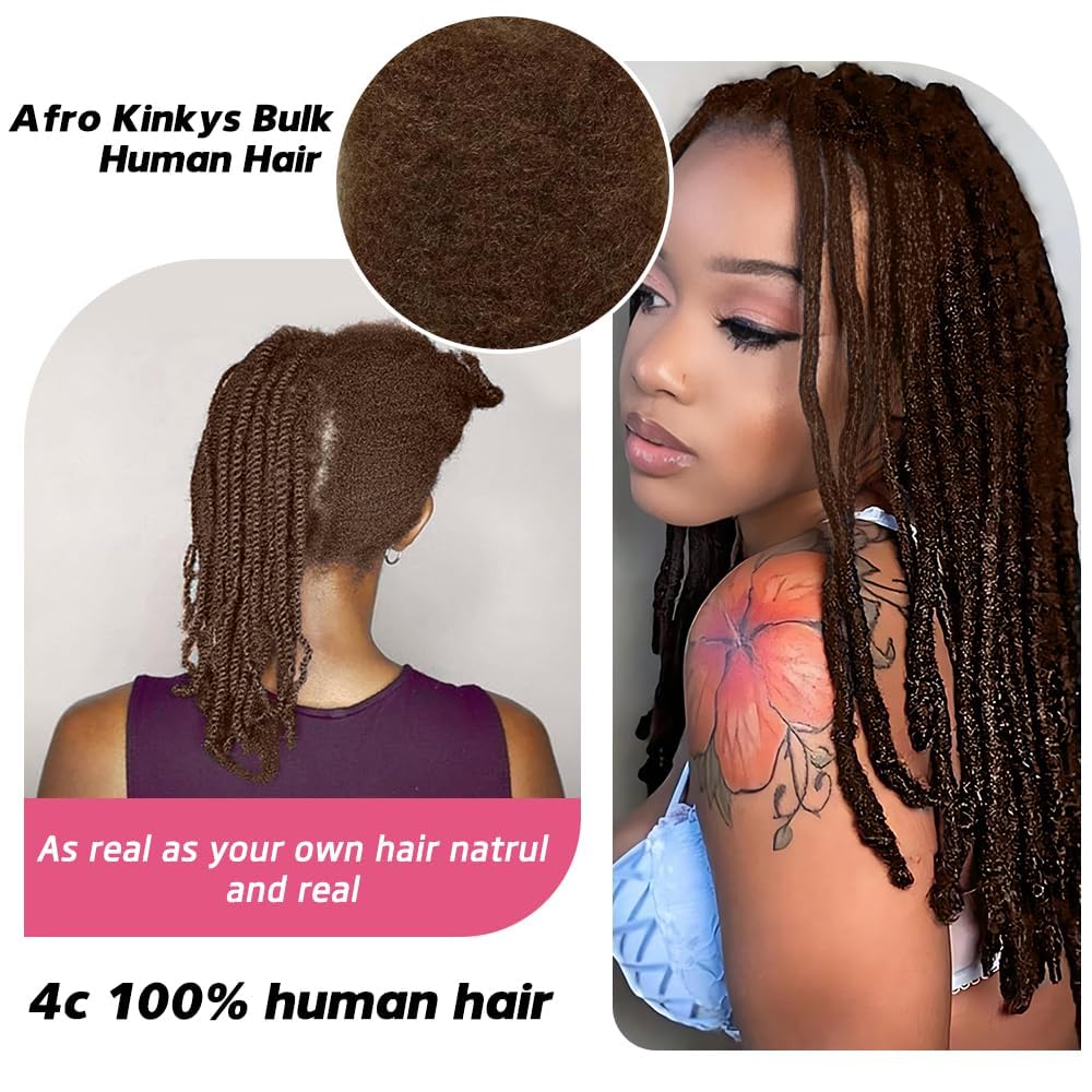 Afro Kinkys Bulk Human Hair for Twist 1 Pack 50 Gram Human Braiding Hair Dreadlocks Extensions Repair Locs (4#, 12 Inch)