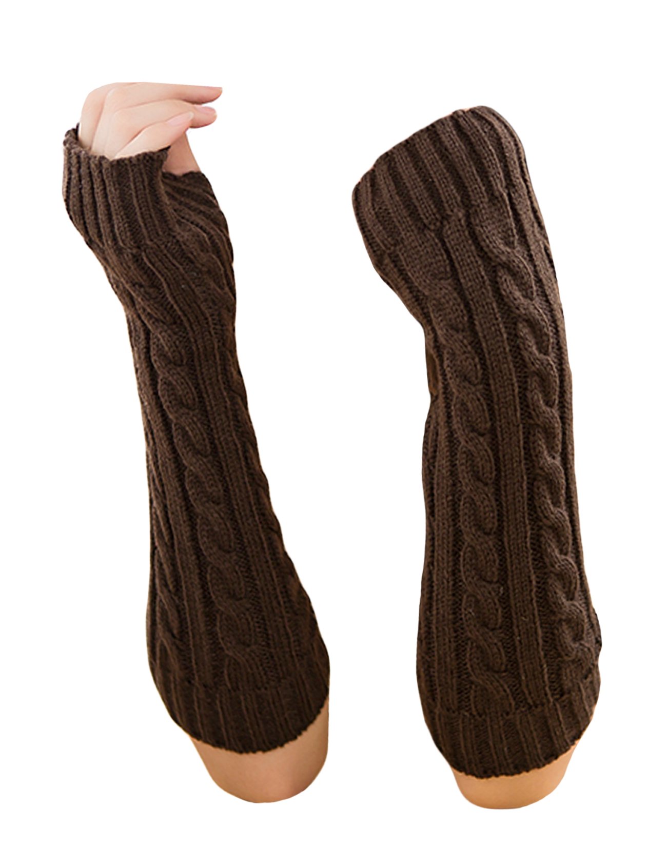 Legou Women's Long Fingerless Crochet Gloves with Thumb Hole Coffee One size