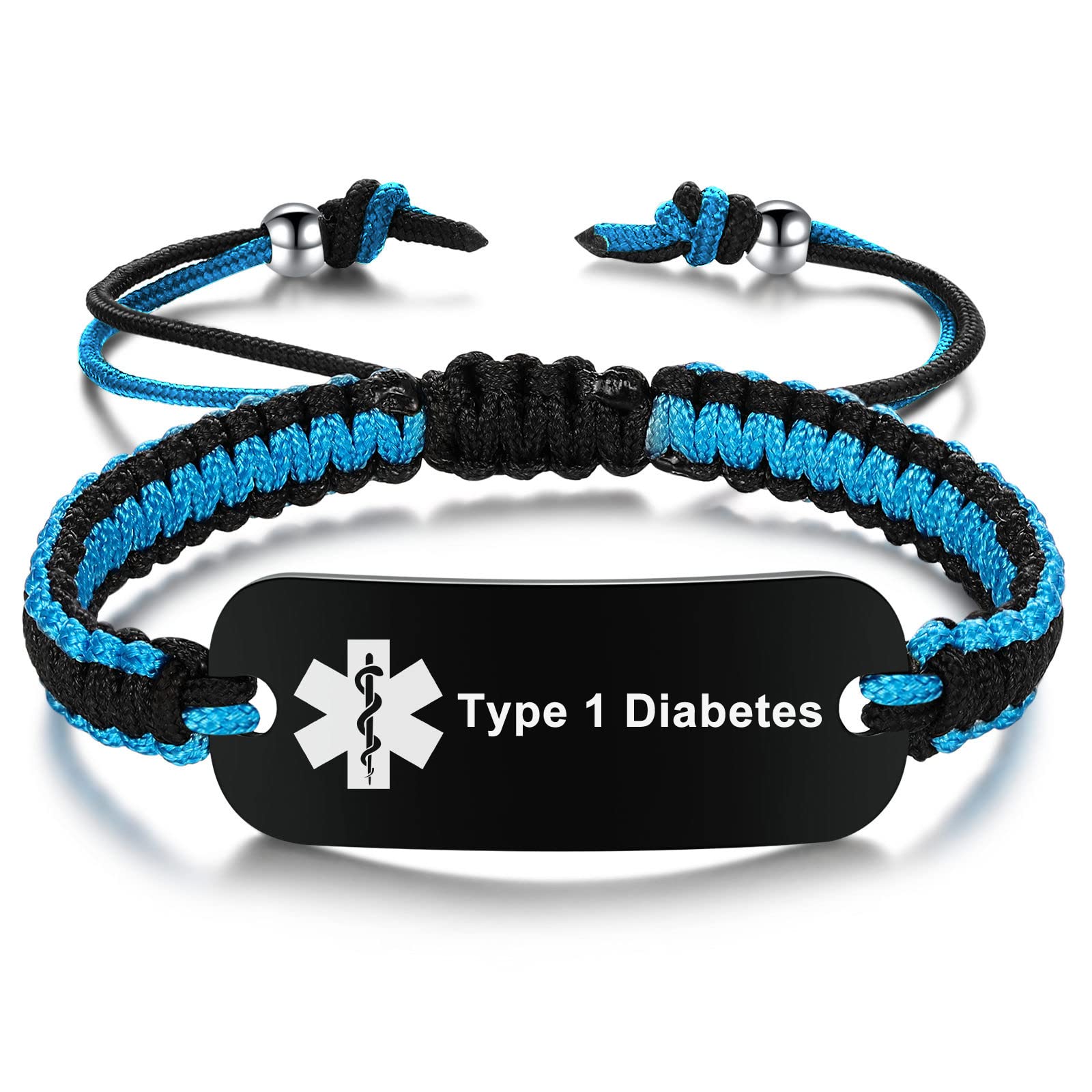 MAXZOOLMAXZOOL Medical Alert Bracelets for Women Men | Medical ID Bracelet for Men | T1D T2D Diabetes Epilepsy Medical Alert Disease Awareness Bracelet | Adjustable Emergency ID Bracelet with Nylon Rope