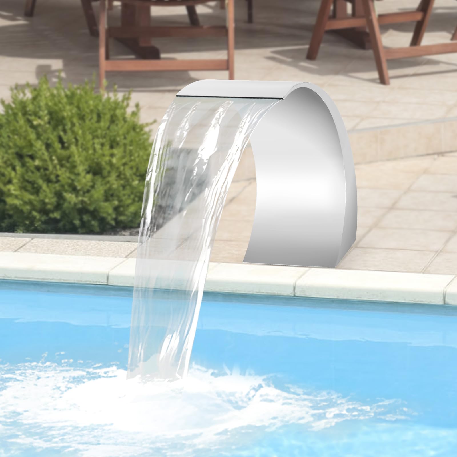 Fontana a Cascata per Piscina, Doccia a Cascata 30x60 cm Fontana per Piscina a Cascata in Acciaio Inossidabile per Piscine Interrate, Cascate da Giardino, Esterno, Laghetto Trasparente, Giochi d'Acqua