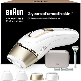 Braun Depiladora Luz Pulsada Silk-expert Pro 5, PL5358, Blanca/Dorada - Alternativa a Depiladora Laser, IPL con Funda, Maquinilla Venus, 4 Cabezales para Cara Y Cuerpo, Eliminación del Vello en Casa