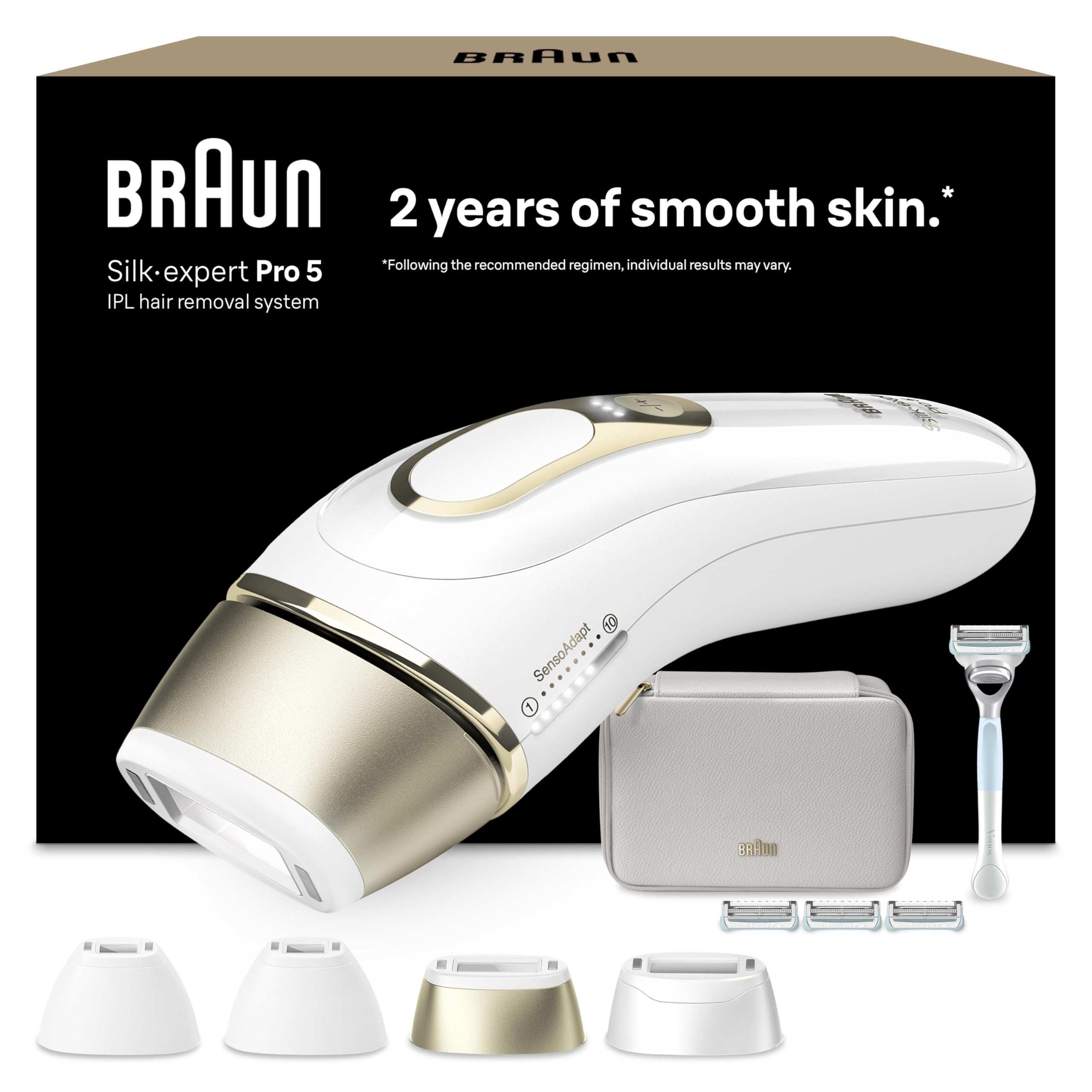 Braun Silk·expert Pro 5 Epilatore Luce Pulsata, Depilatore Corpo Donna, Alternativa al Laser Peli, Con Custodia, Rasoio Donna Venus, 4 Testine, Luce Pulsata Braun, Idea Regalo, PL5358