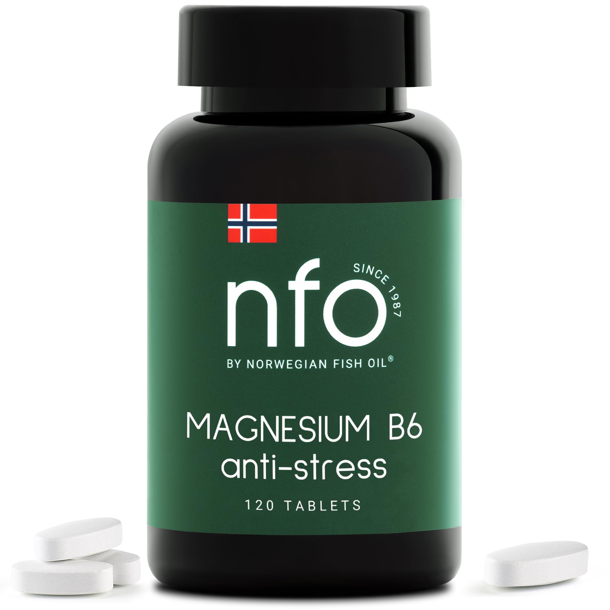 Nfo Magnesio B6 [120 Compresse] Naturale Norvegese Complesso Ad Alto Dosaggio Di Magnesio E Vitamina B6 Per La Regolazione Del Sistema Nervoso, Dell'attività Ormonale E Delle Funzioni Psicologiche-image