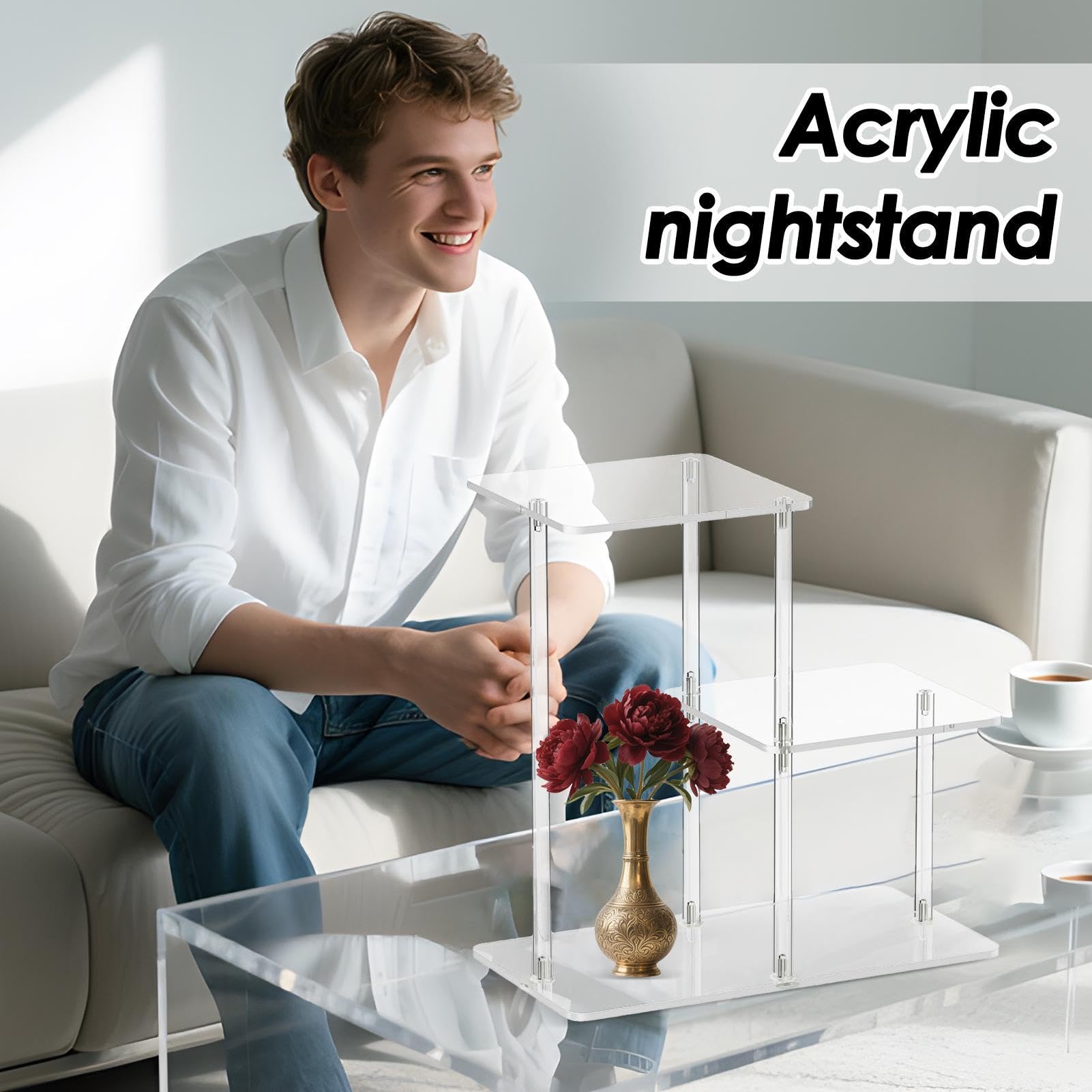 Acryl-Nachttisch Transparente Möbel, Wohndeko, Raumdeko- | 3-Stöckiger Klarer Beistelltisch Und Nachttisch Für Wohnzimmer, Schlafzimmer, Badezimmer, Büro, Eingang,