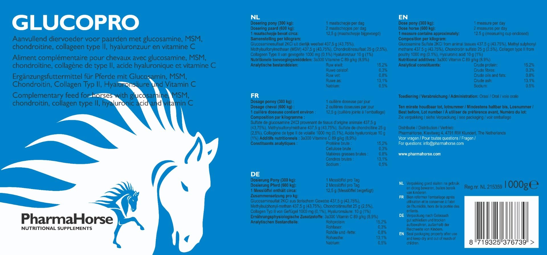 PharmaHorse Glucopro | Dosaggio Potente | Garantito Senza doping | 100% Senza zuccheri aggiunti | 1000 Grammi