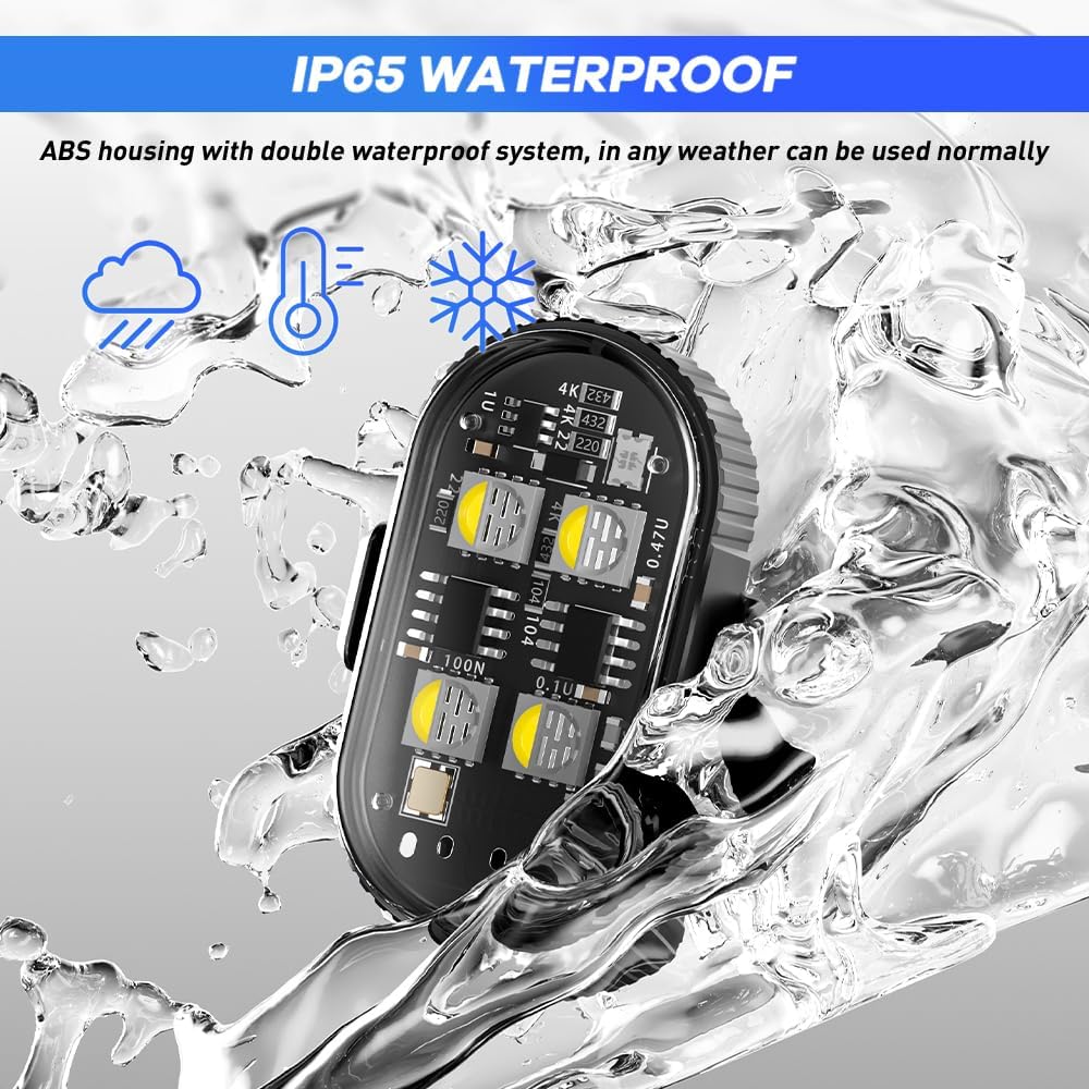 10Pcs Wireless Led Lights for Car with Remote Control, 8 Colors 10 Kind of Lighting Effects USB Rechargeable Anti-Collision Warning Light, High Brightness LED Strobe Lights for Car Drone Aircraft