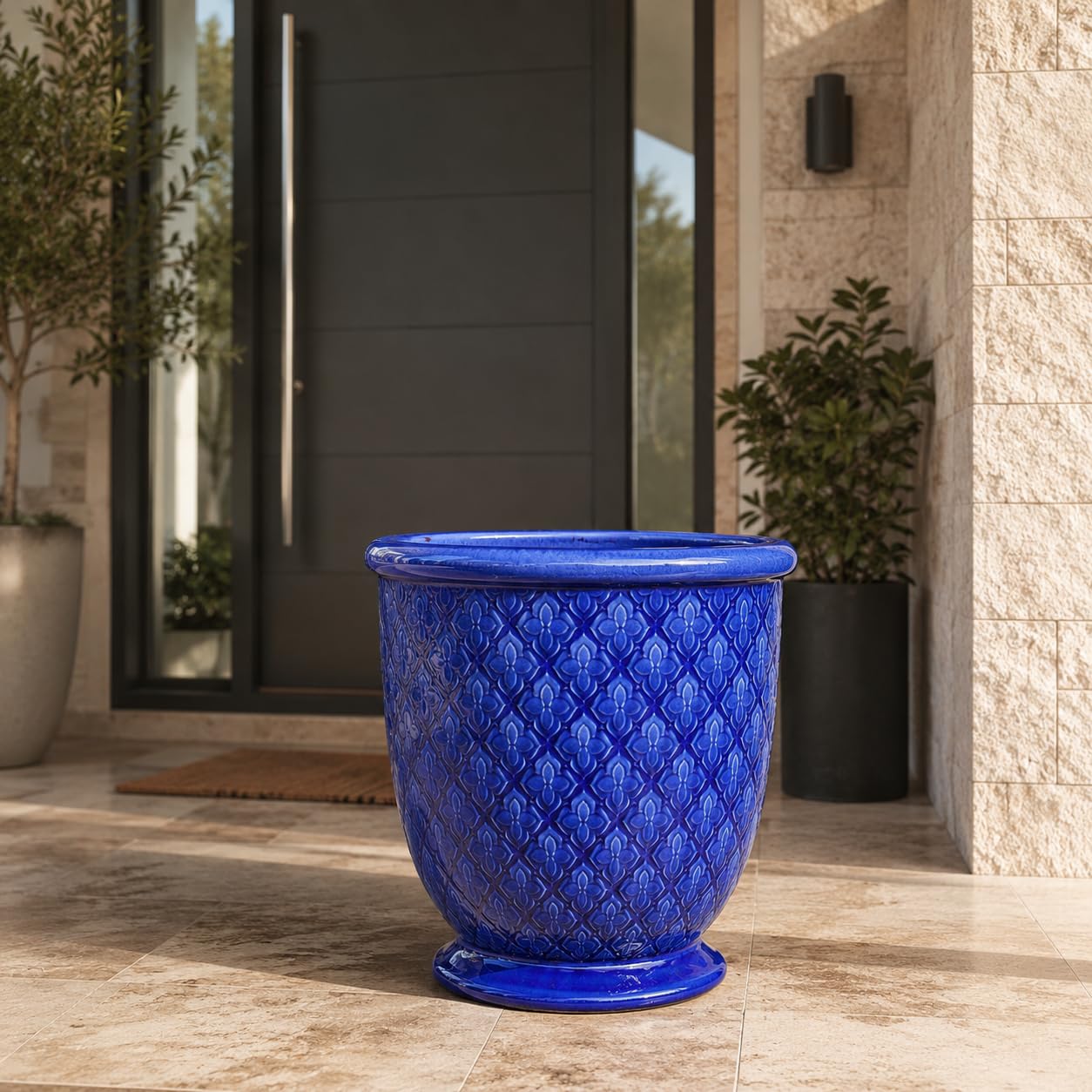 Indigo Provence glazurowana donica na rośliny, 54 cm, w kolorze kobaltowego błękitu – ręcznie wykonana ceramiczna donica na kwiaty z wysoko wypalaną glazurą i odpływem wody zapobiegającej