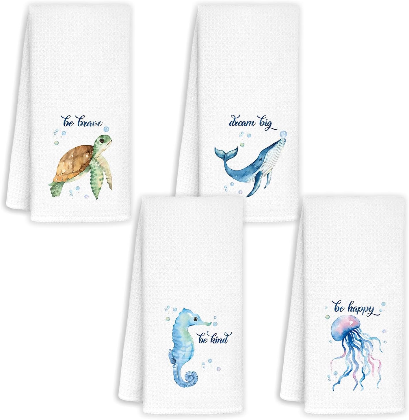 beach kitchen towels,sea turtle bathroom decor,kids hand towels,waffle hand towel bathroom,Sea Turtle Kitchen Towels,Turtle Kitchen Towels Set Of 4,sea horse turtle themed gifts sea themed 16×24 Inch