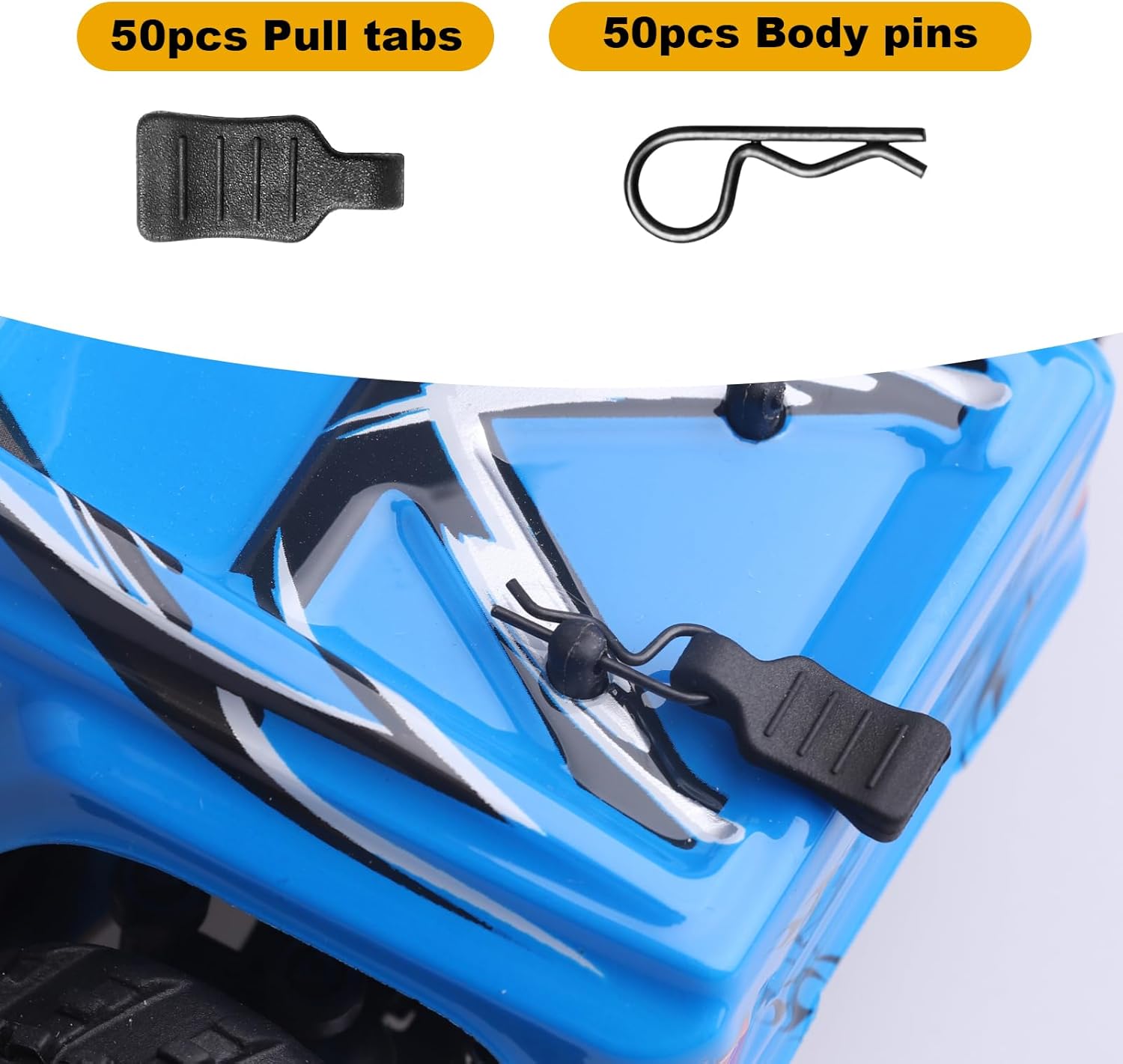 HobbyPark 50pcs Mini Clips R Pins with Pull Tabs for 1/24 1/28 1/36 Scale Micro Cars Compatible with Axial SCX24 Deadbolt 90081 B17 Betty Wrangler JLU CRC