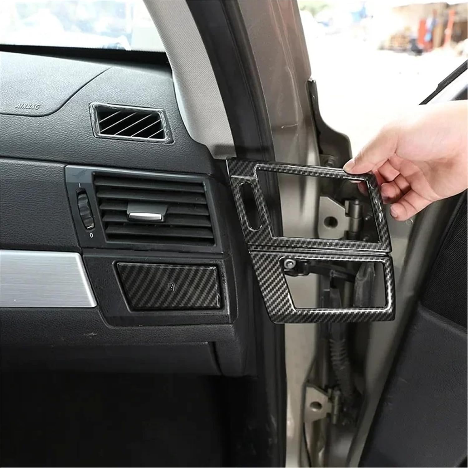 Vehicle Interior Decal ABS Carbon Fiber/Silver Car Styling Side Air Conditioning Vent Outlet Cover Frame Trim for BMW X3 E83 2006-2010(Carbon Texture)