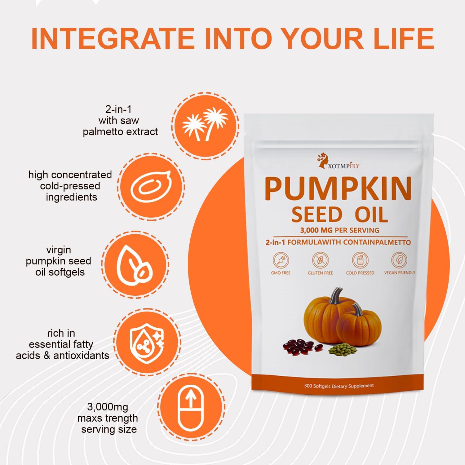 Premium Pumpkin Seed Oil with Saw Palmetto 3000mg Soft Capsule | Cold Pressed Virgin, Pure Virgin Oil | Supports Hair, Urinary, Bladder & Prostate Health - 300 Count - Image 3
