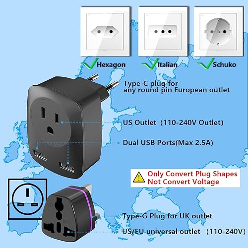 Miniatura 9 de Adaptador de enchufe de viaje europeo para Europa y Reino Unido, Estados Unidos a Irlanda, Italia, Francia, España, Grecia, Alemania, Israel,