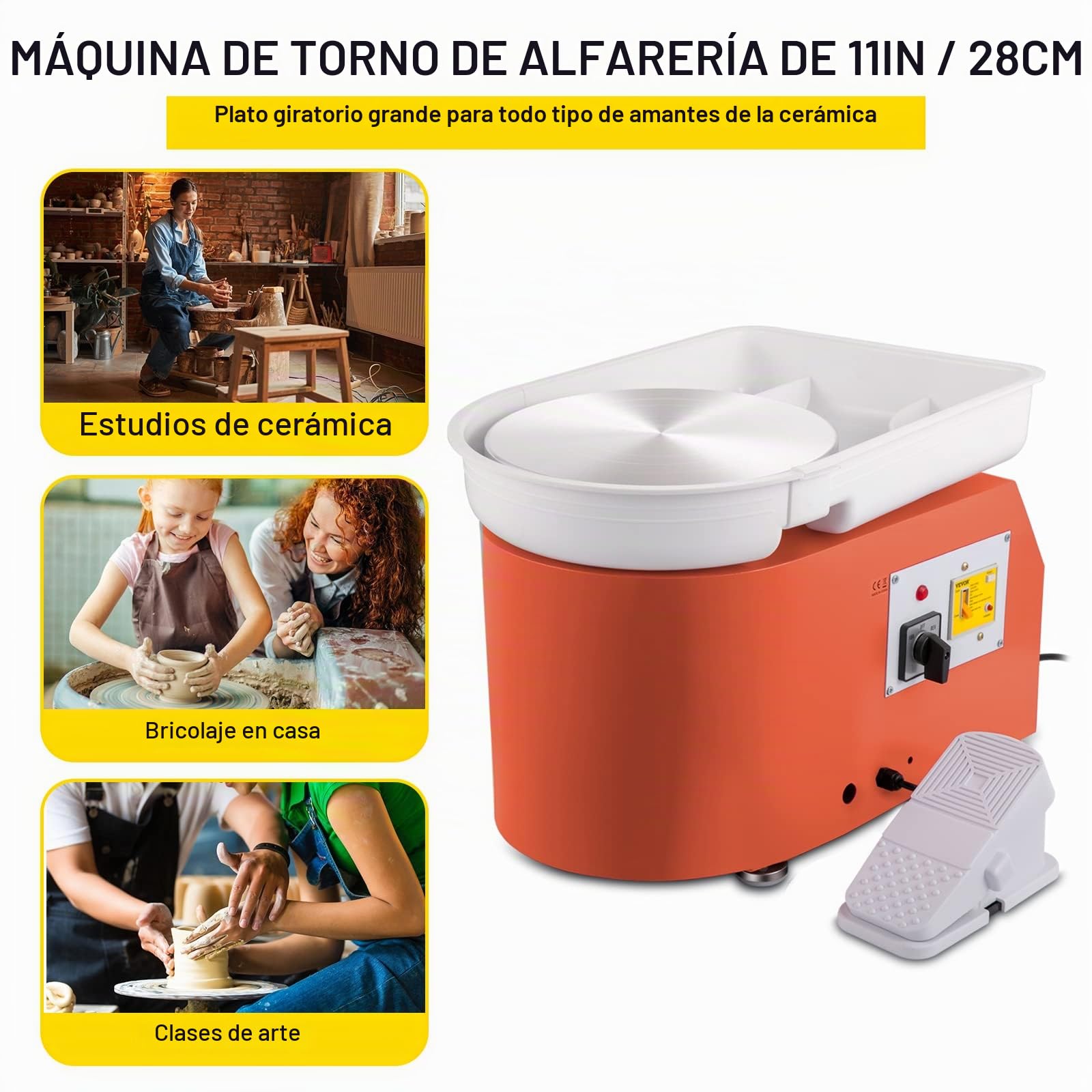 Vevor Máquina Eléctrica de Cerámica 0-300r/min Máquina de Rueda de Cerámica 11 pulgadas de Tamaño del Tocadiscos Máquina de Formación de Cerámica para Principiante y Amante de Creación de Cerámica