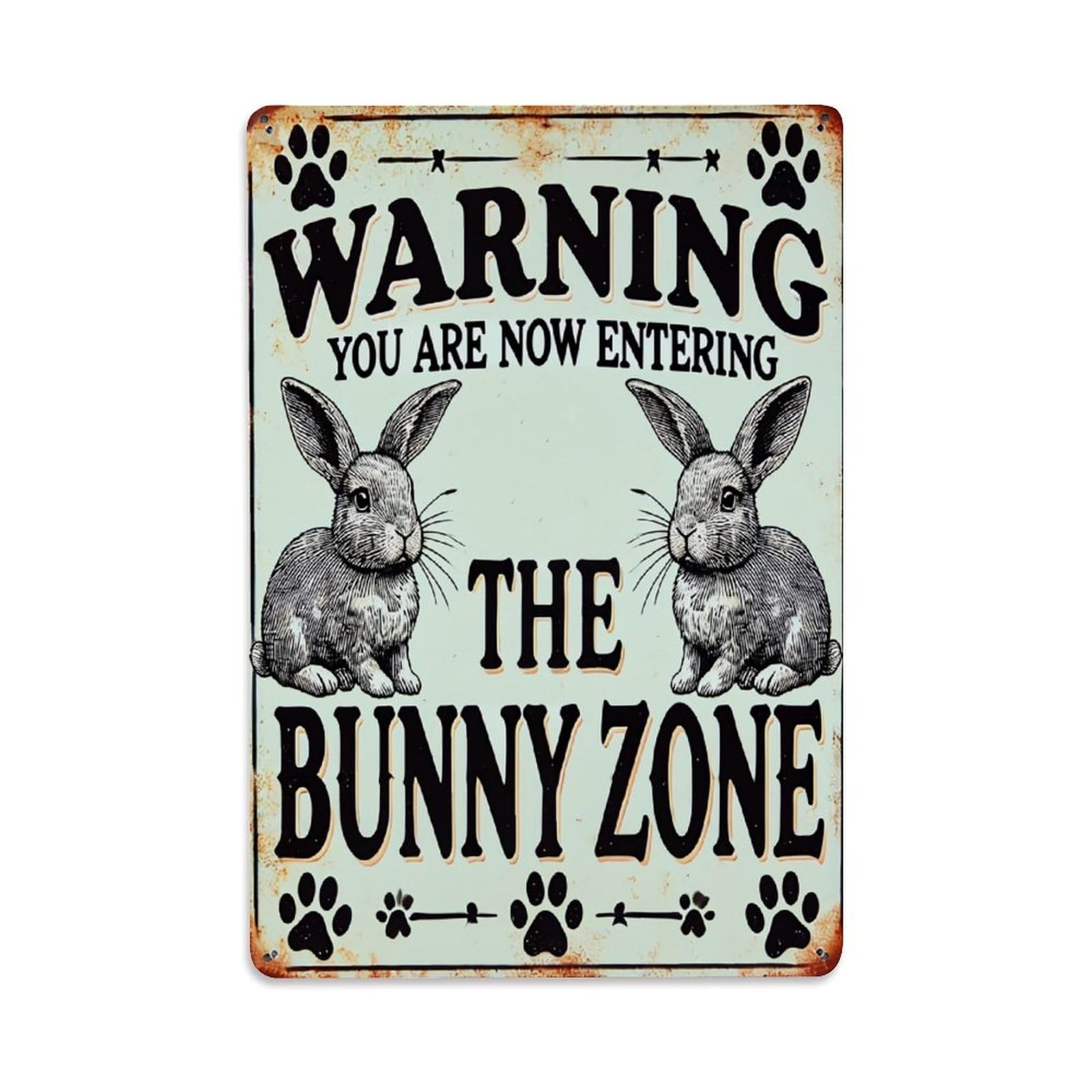 Warning Bunny Zone Sign Pattern Retro Metal Tin Sign, Vintage Decor Art Poster for Bar, Home, Man Cave, Kitchen, Laundry Room Gift 8x12Inch