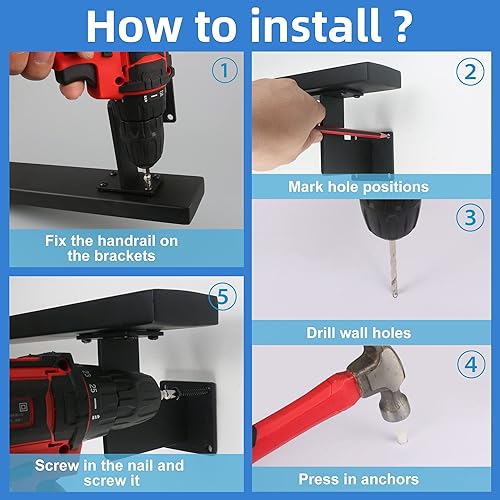 Miniatura 5 de Barandilla moderna de 3 pies  Kit completo. Revestimiento de polvo negro de hierro galvanizado negro con 2 soportes de pared para escaleras