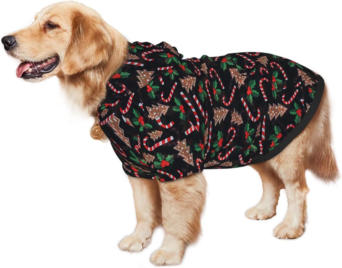 Christmas Tree Black Hoodie,Christmas Cosplay Dog Clothes with Pocket and Hat Winter Clothes Sweaters Medium - Image 4