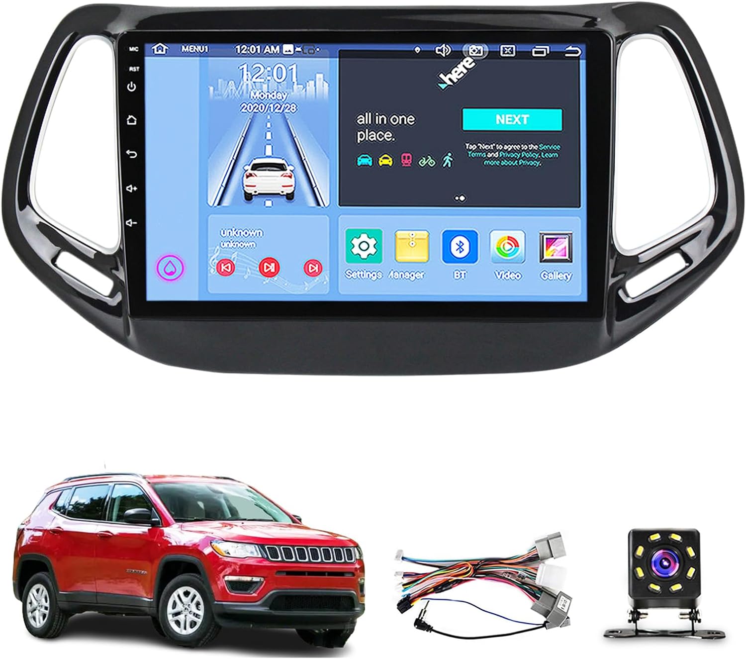 Radio Android Car Stereo for Jeep Compass (2016-2018),9 Inch Touch Screen Auto Navigation System with GPS WiFi Bluetooth FM Mirror Link + Backup Camera(Size:Quad Core 1+16 G)