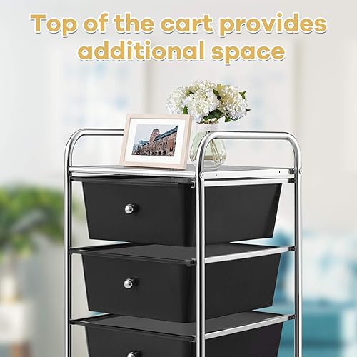 Miniatura 8 de RELAX4LIFE Carritos de almacenamiento para organizar el aula con ruedas, 4 cajones, cajones organizadores de manualidades con cajones de plástico,