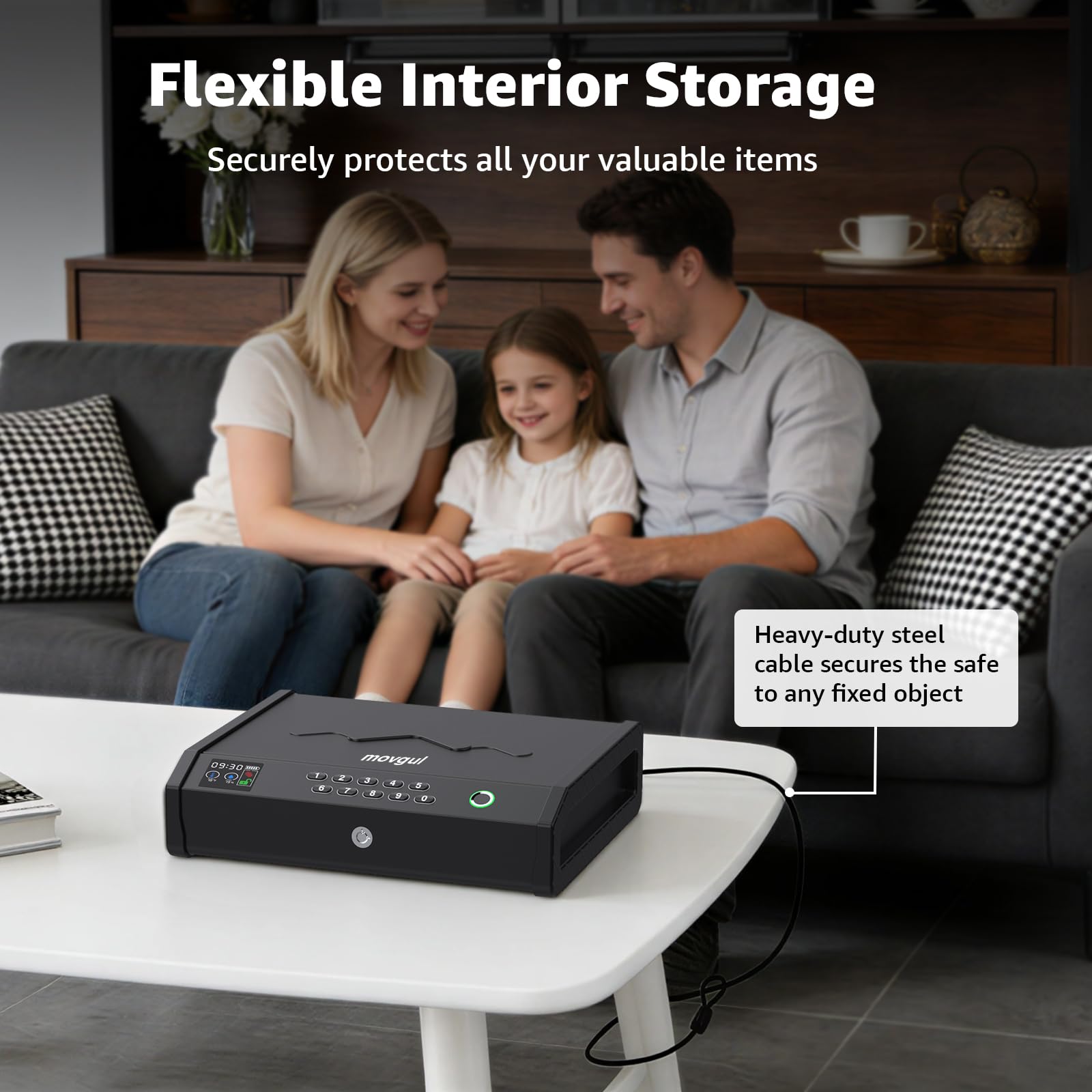 Casseforti per Armi, Cassaforte Biometrica per Pistola con Display LCD di Temperatura e Umidità, Porta USB, Cassaforte per Armi a 3 Vie di Accesso Rapido con Impronta Digitale per Comodino o