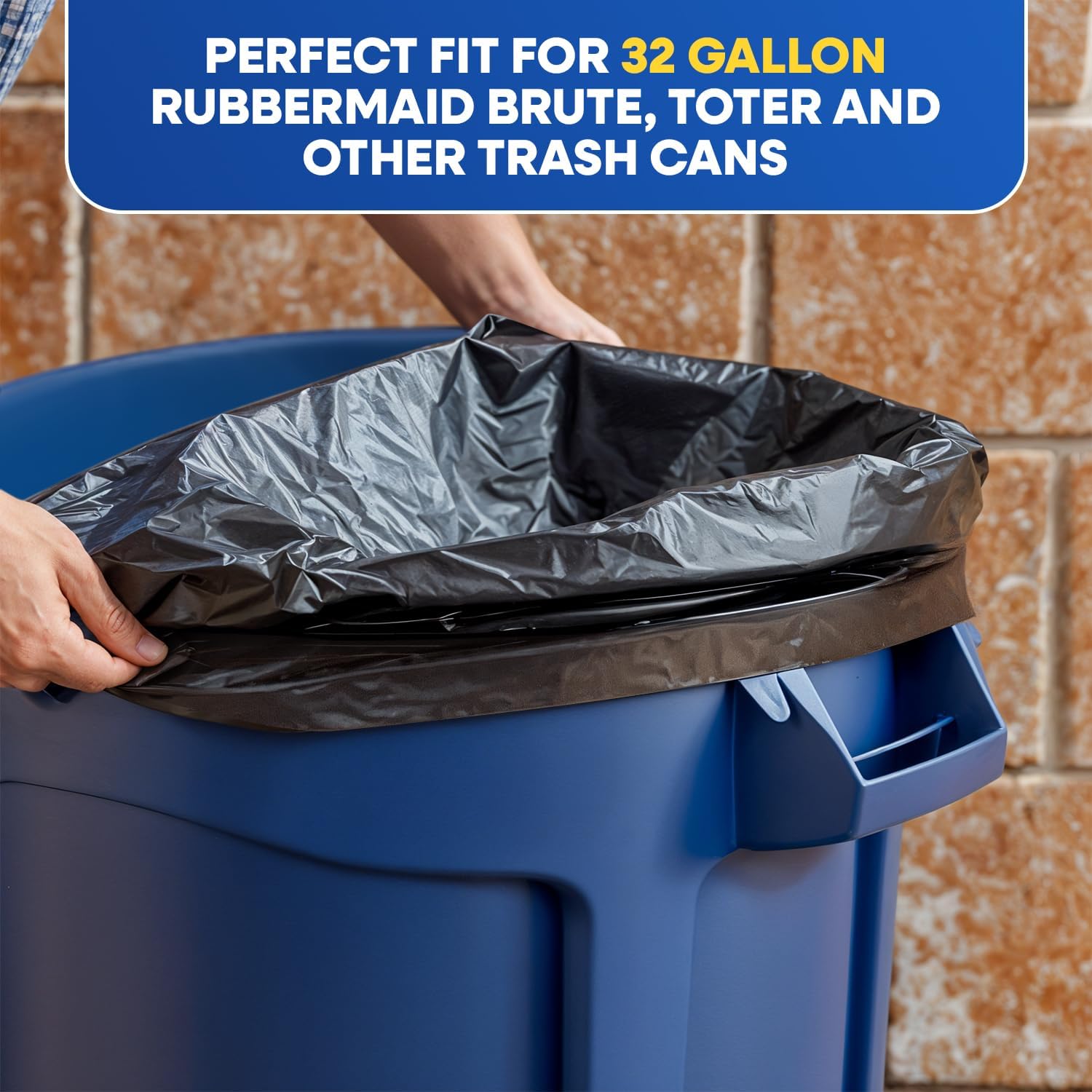 PLASTIC PRINCE 44 Gallon Trash Bags 2 Mil Heavy Duty Large Black Garbage Bags Fit Rubbermaid Brute Rollout Round 27-32 Gal Trash Cans Liners Pack of 100