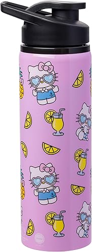 Silver Buffalo Sanrio Hello Kitty Summer Pineapples And Lemonade - Botella de agua de acero inoxidable, 25 onzas