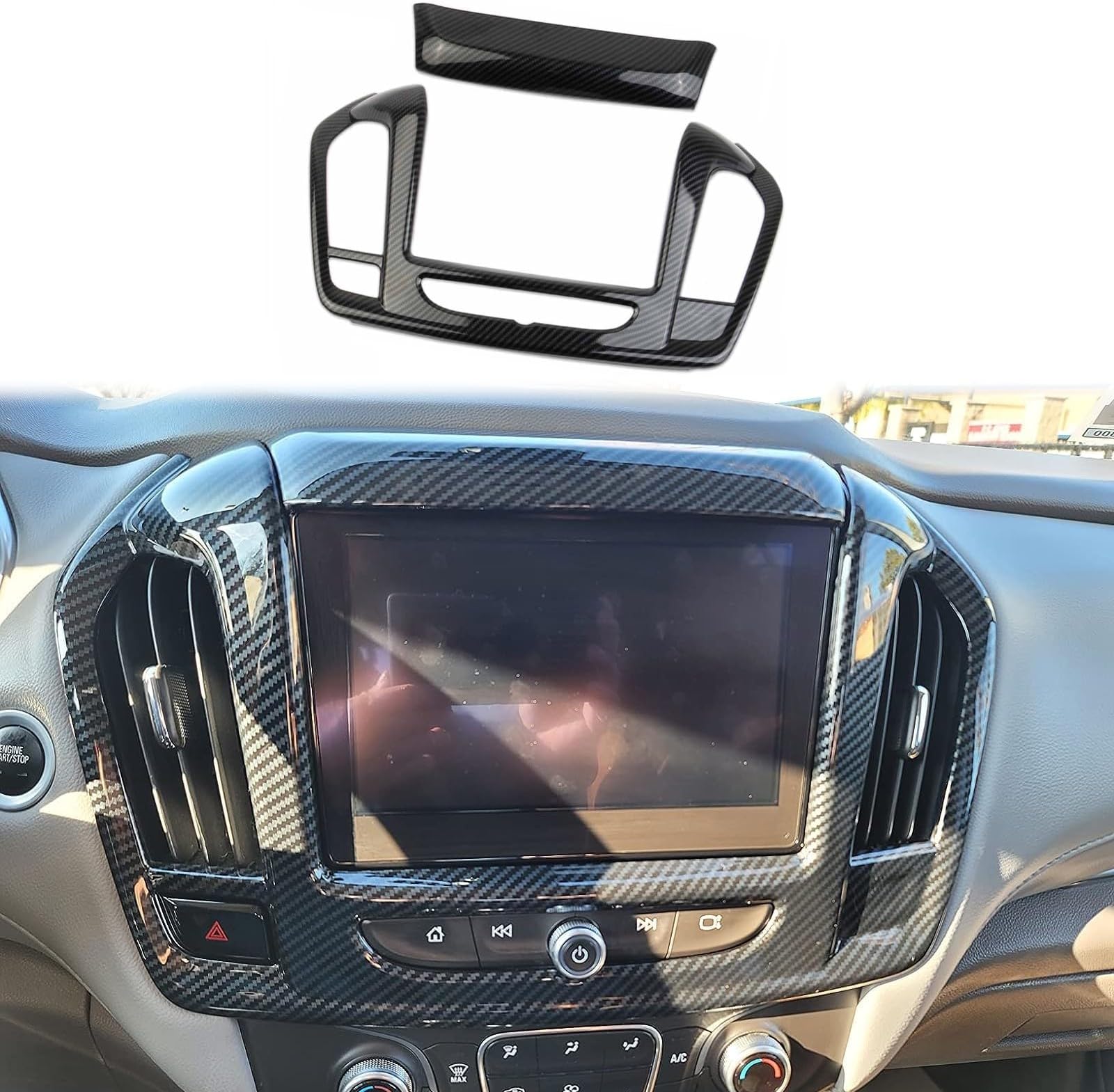 KorlotCarbon Fiber Interior GPS Navigation Panel Frame Cover Trim for Chevrolet Traverse 2018-2023