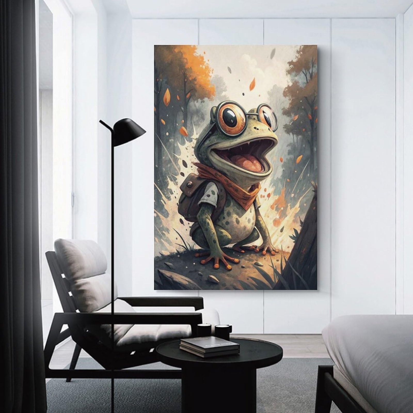 Junmoney Unframe-Style-12-1 Cartoon Frog With Backpack And Glasses Decorative Canvas Print, 20X30inch(50X75cm), For Gallery Wall Decor And Room Displays, Wall Decor Suited To Curated Displays