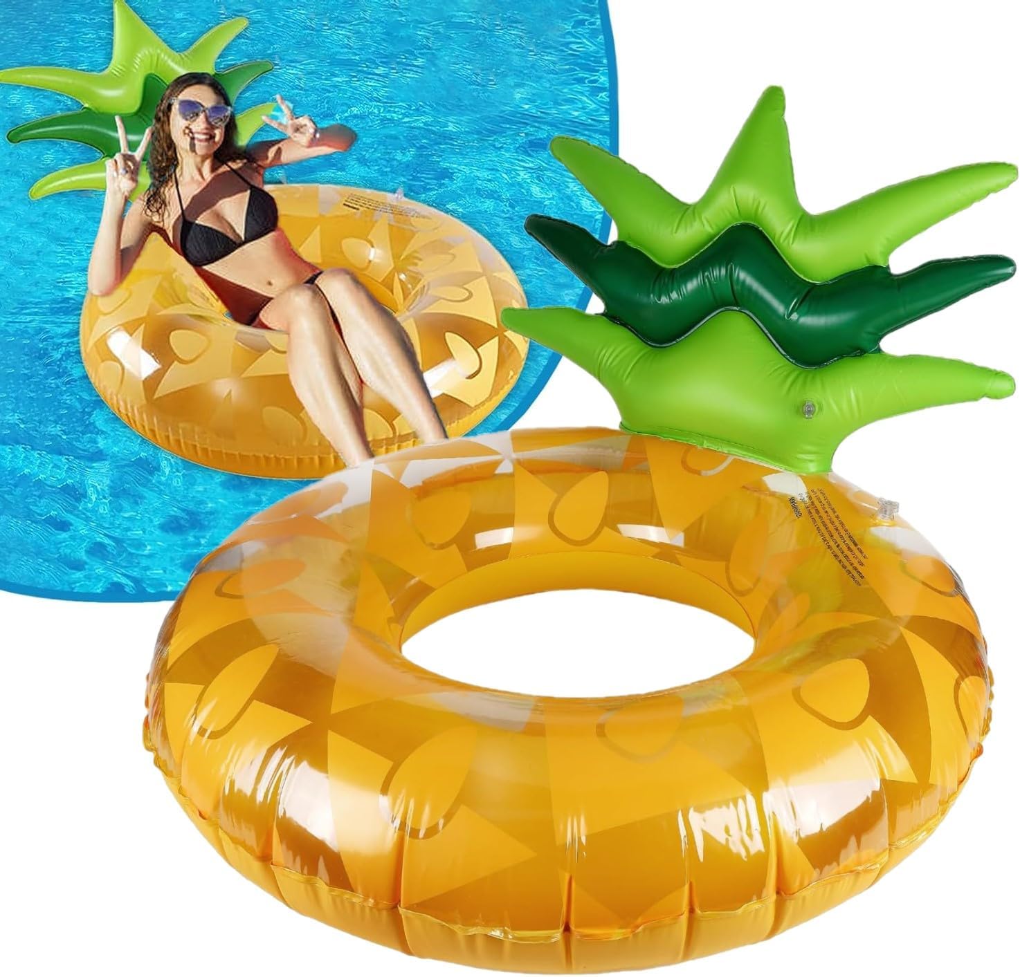 LATERN Pineapple Inflatable Pool Float, 95CM Rubber Inflatable Swimming Raft Water Fun Giant Swim Ring Blow Up Pool Tube for Girls Boys Swimming Pool Water Sports Summer Beach Party