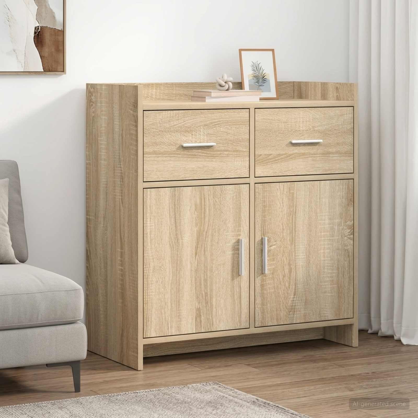 Mueble aparador roble Sonoma 75x36x80 cm versátil espacio almacenamiento pasillo