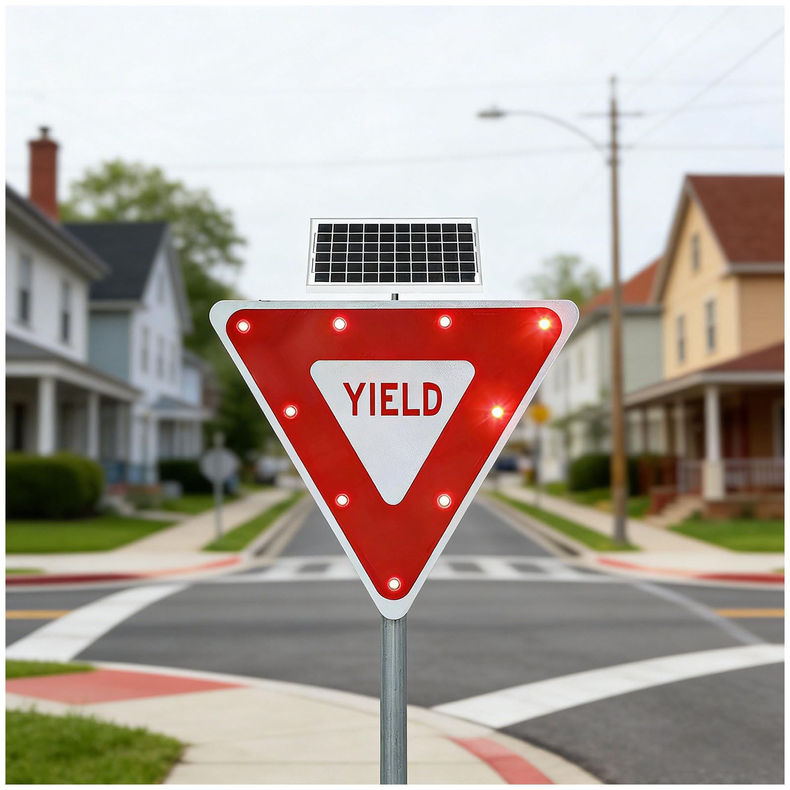 Cielobloen Multicolor Aluminum Reflective Traffic Warning Sign – Solar Led Flashing Yield, Aluminum Yield Road Warning Signs, 12V 6A Battery, With Mounting Accessories, Ip65, For Parking Lot Traffic 24"