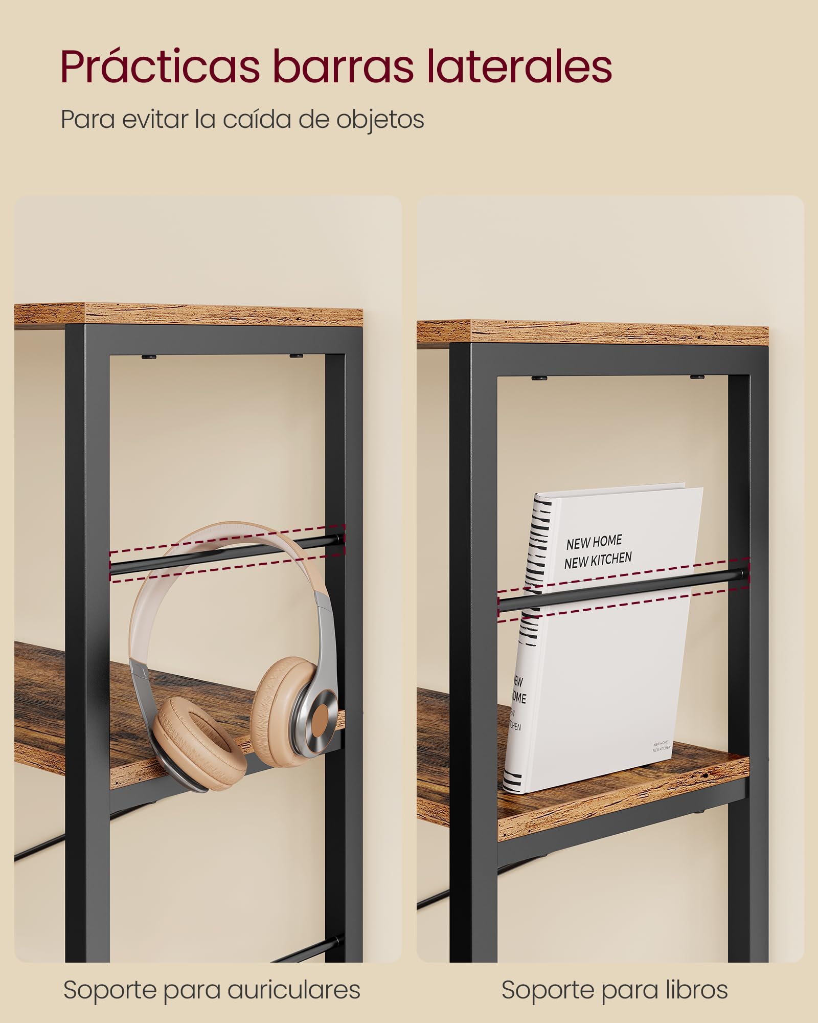 VASAGLE Librería de 4 Niveles, Estantería de Almacenamiento, Separador para Habitación, 30 x 120 x 109,4 cm, Estilo Industrial, Salón, Estudio, Balcón, Cocina, Marrón Rústico y Negro Tinta LLS131K01