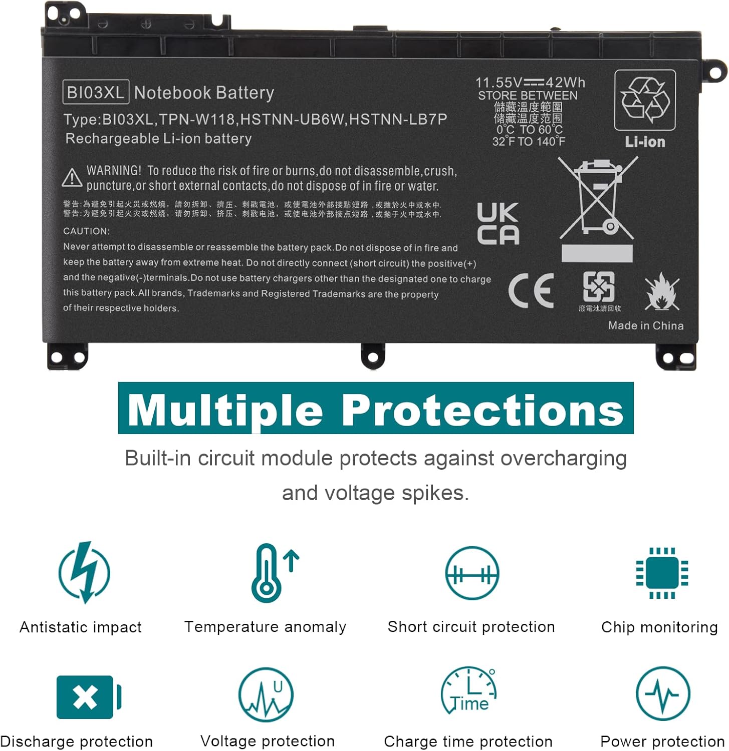 BI03XL Laptop Battery for HP Pavilion X360 13-U M3-U 13-u000 M3-U001DX M3-U103DX 13-U100TU 13-U118TU Stream 14-AX 14-ax010wm ON03XL 0N03XL 844203-855 TPN-W118 HSTNN-LB7P HSTNN-UB6W 843537-541