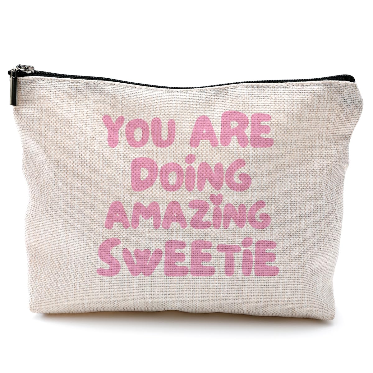 QGFM Inspirational Cosmetic Bag Gifts for Women, Trendy Preppy Pink Aesthetic Makeup Bag, Preppy Gifts for Women, You are Doing Great Sweetie Makeup Cosmetic Bag for Purse