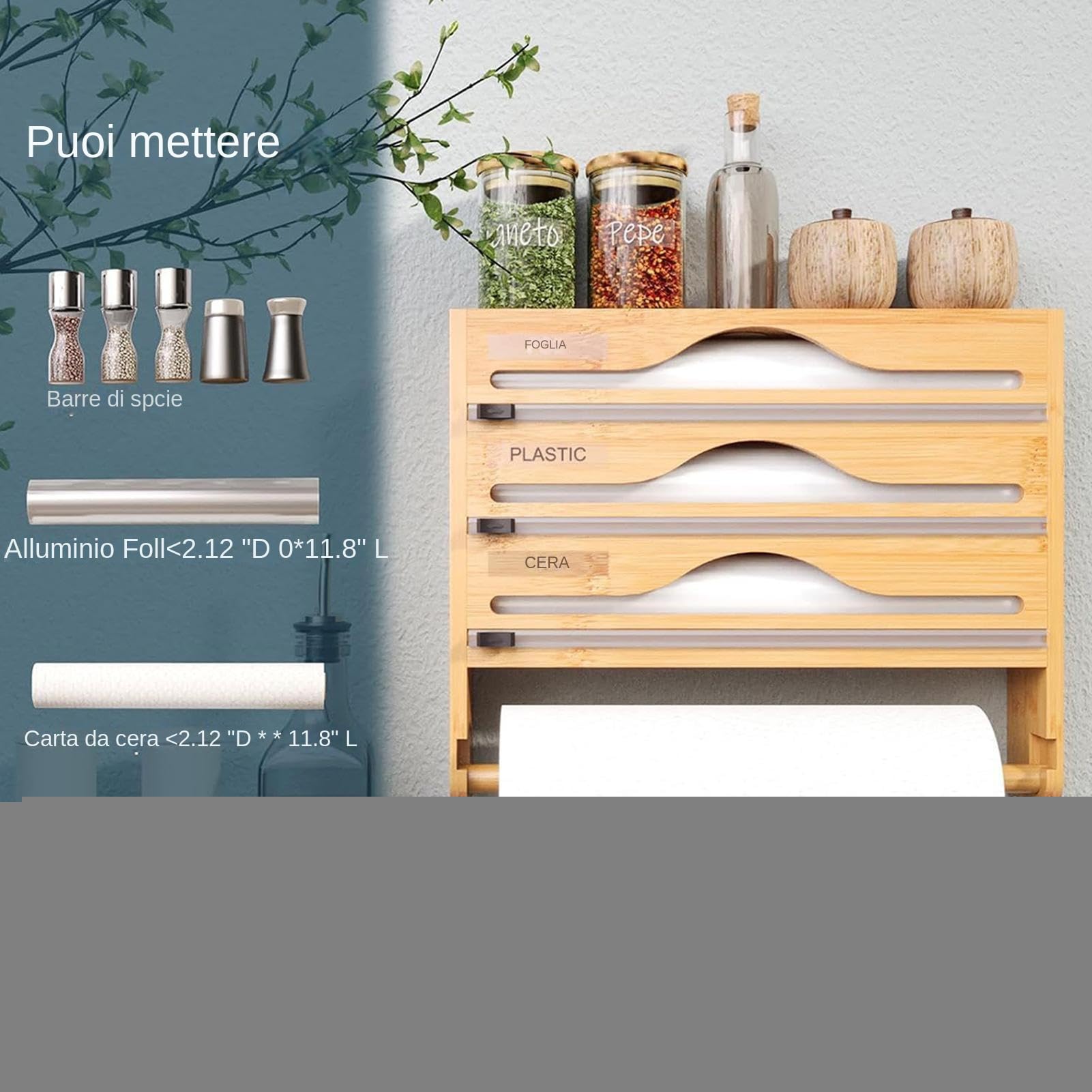 Küchenrollenhalter – Organizer für Aluminiumblätter und geöltes Papier – Behälter, Organizer, wiederverwendbar, platzsparend, für Küche, Haus, Wand, Spender