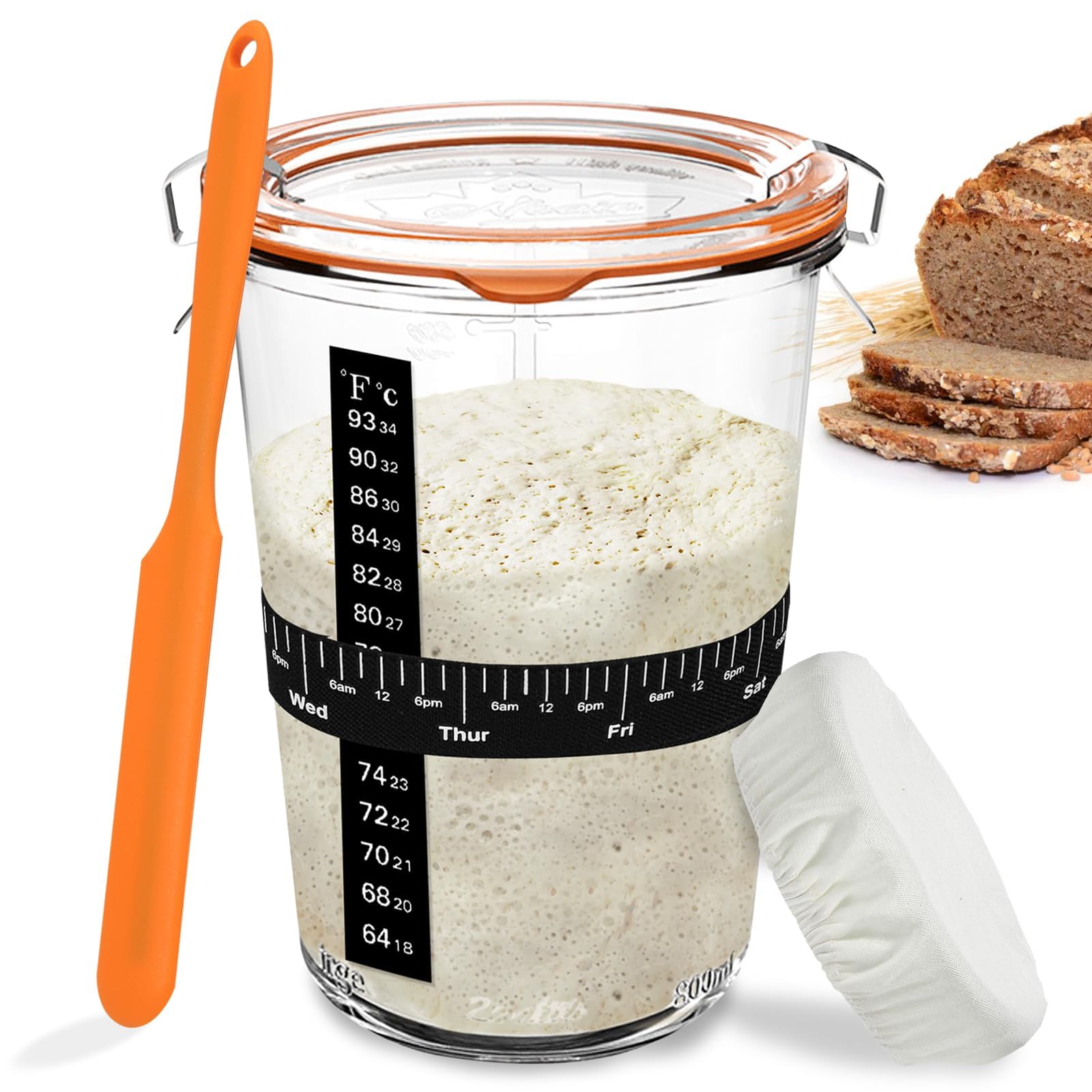 Sourdough Starter Jar, Sourdough Jar Wide Mouth, Sourdough Starter Kit, Sourdough Starter Jars Glass Easy Fermentation, Reusable 27 oz Sourdough Bread Baking Supplies for Bakery Lover