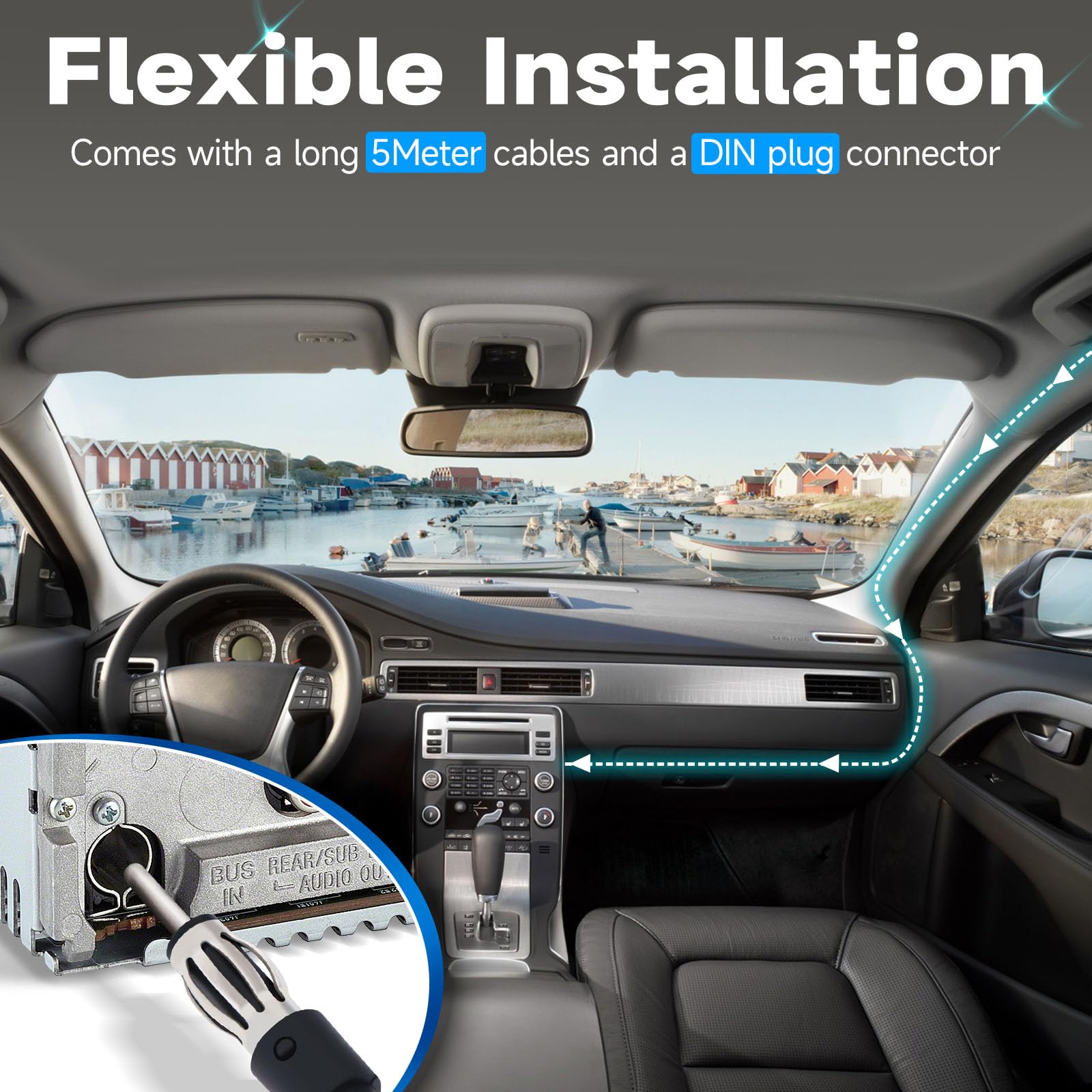 Bingfu Antena Radio Coche Antena Coche Universal FM/Am de Montaje en Techo con Base de Montaje, Cable de 5 Metros, Conector DIN para Automóvil, Camión, Receptor de Unidad Principal Estéreo SUV