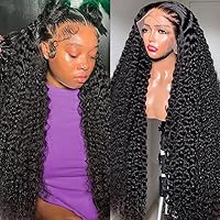 Vista 21 de Pelucas frontales de encaje 13x6 de cabello humano rizado profundo pre-desplumadas, peluca frontal de encaje de ondas profundas, pelucas húmedas