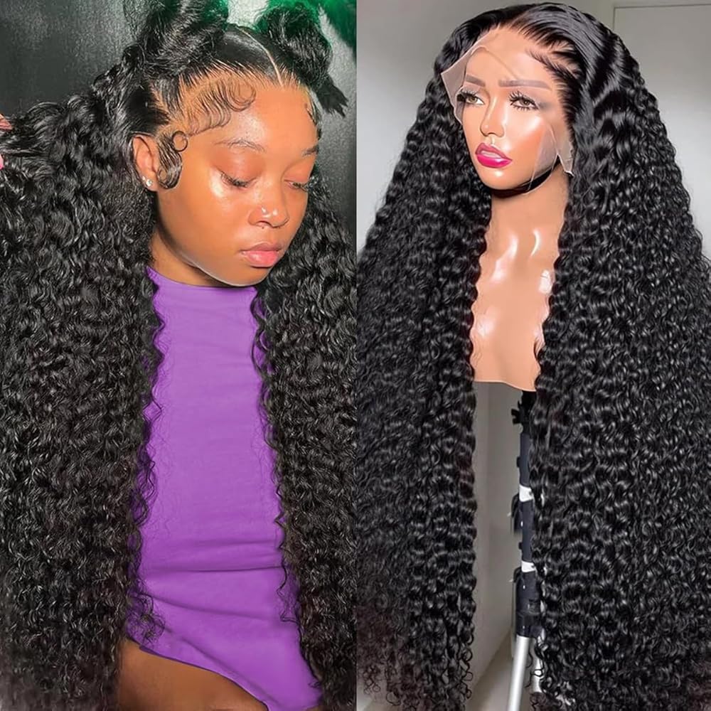 LAINSS 13X6 Deep Curly HD Lace Frontal Wig Human Hair Pre Plucked 210% Density Deep Wave Wigs for Women Wet and Wavy Glueless Lace Front Wig Natural Color 20Inch