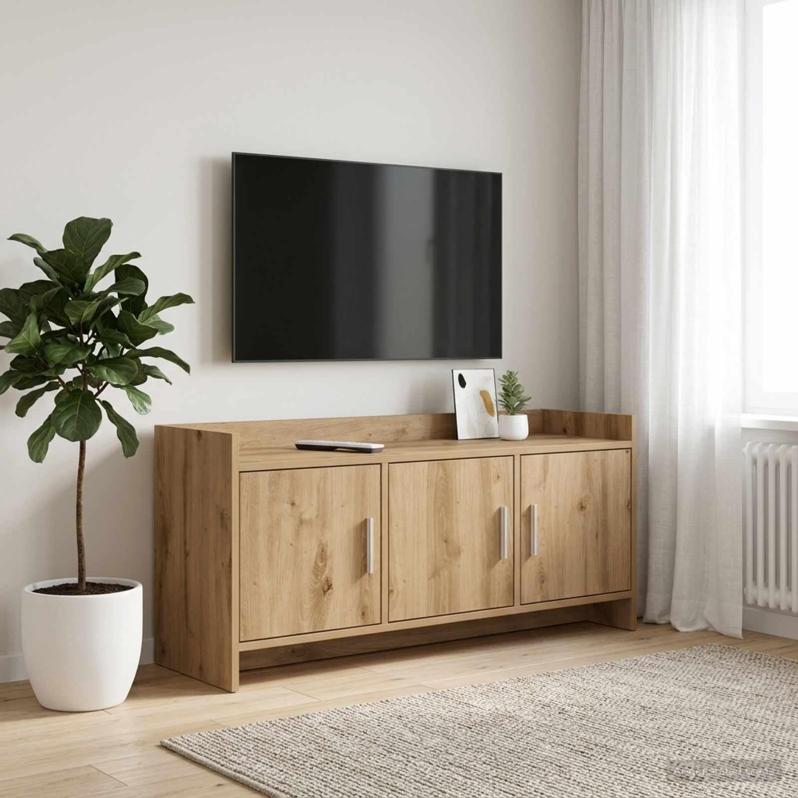 Mobile TV basso in rovere Artisan, 102 x 33 x 47 cm, 3 ante